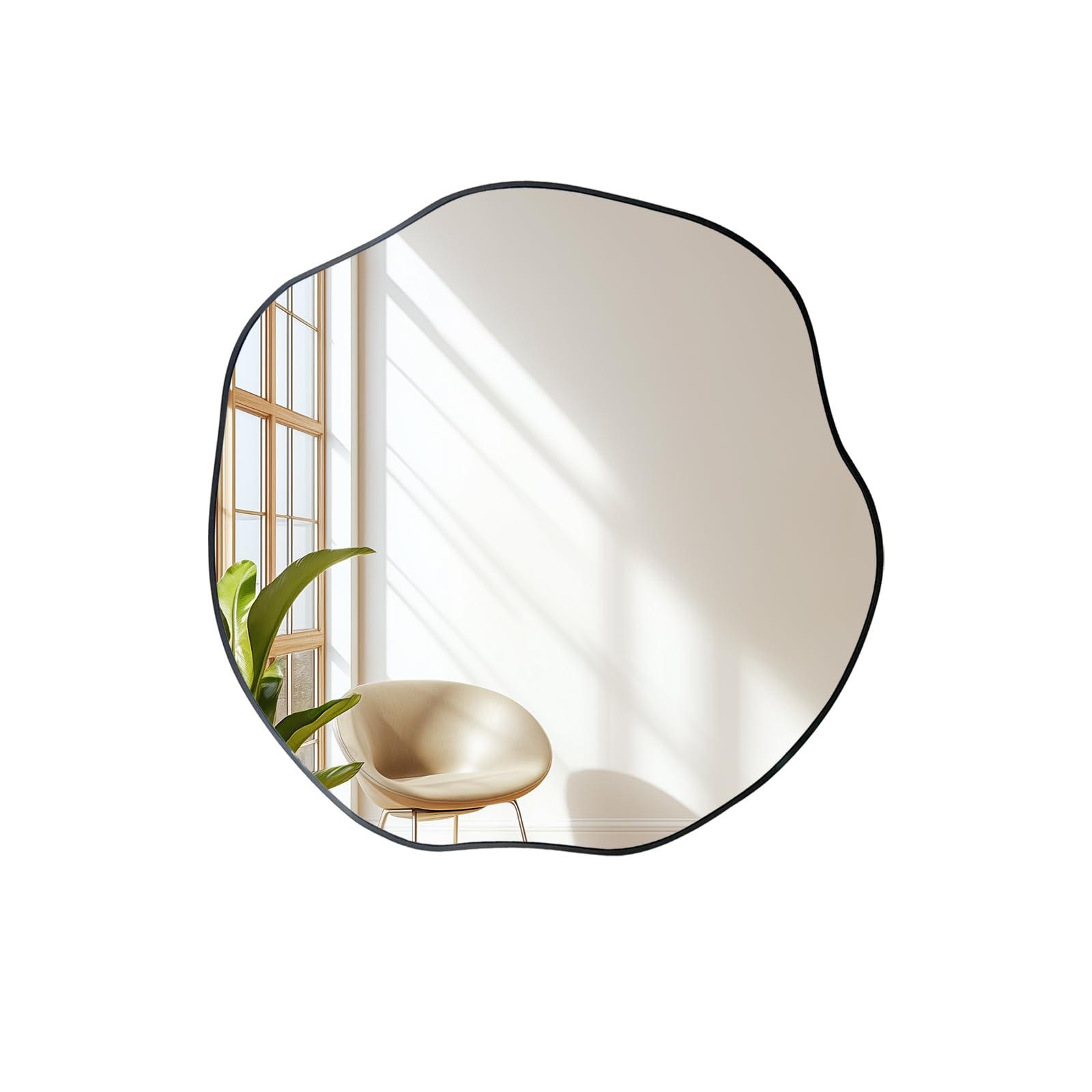 POZINO Irregular Shaped Mirror, 16" Asymmetrical Mirrors, Modern Scalloped Round Mirror, Decorative Waved Mirrors for Bathroom Living Room Bedroom Entryway Fireplace