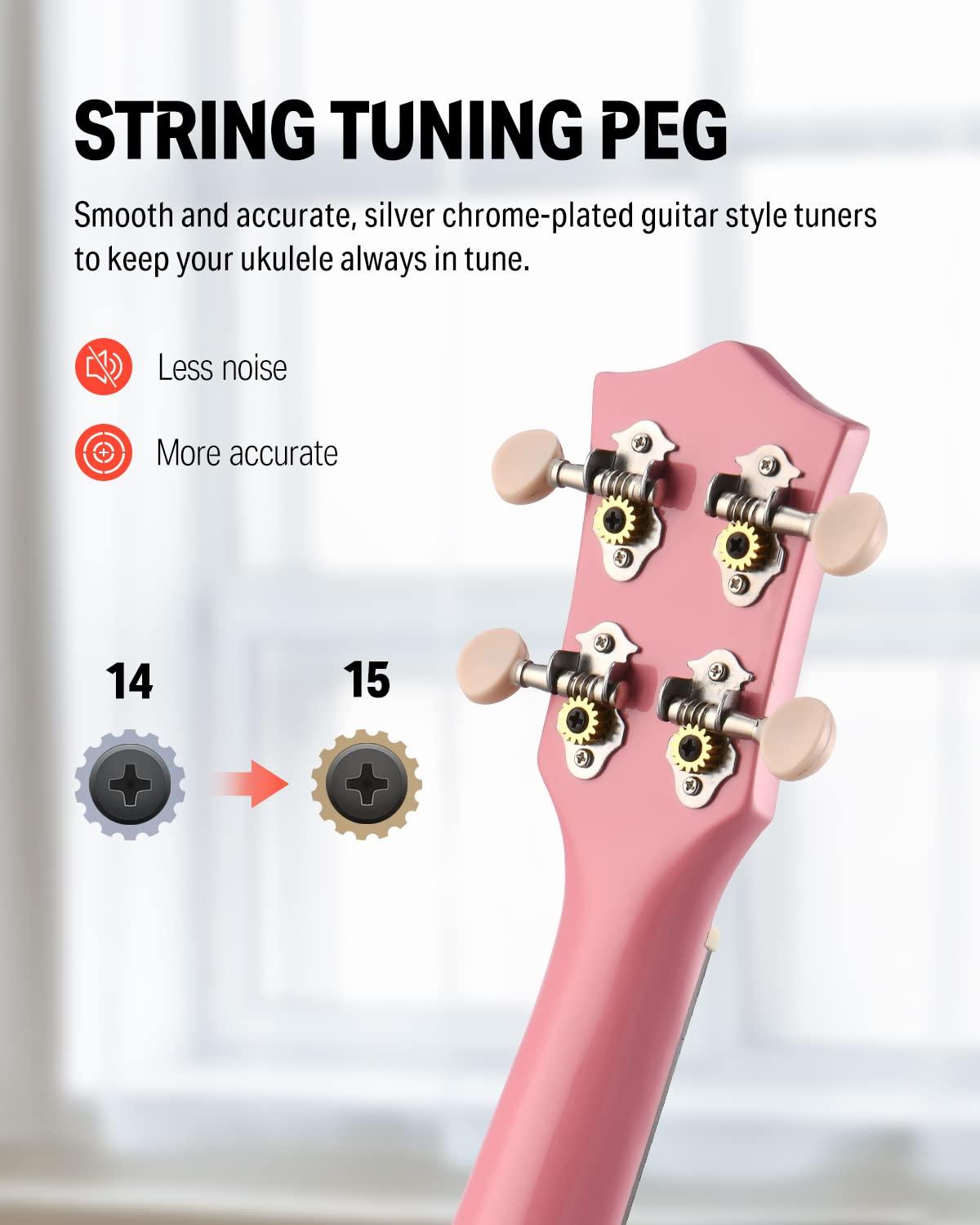 Donner Soprano Ukulele for Beginners 21 Inch Ukelele Starter Bundle Kit with Free Online Lessons Bag Strap String Tuner Picks Cloth Ukalalee Yukalalee (Pink) - Image 2