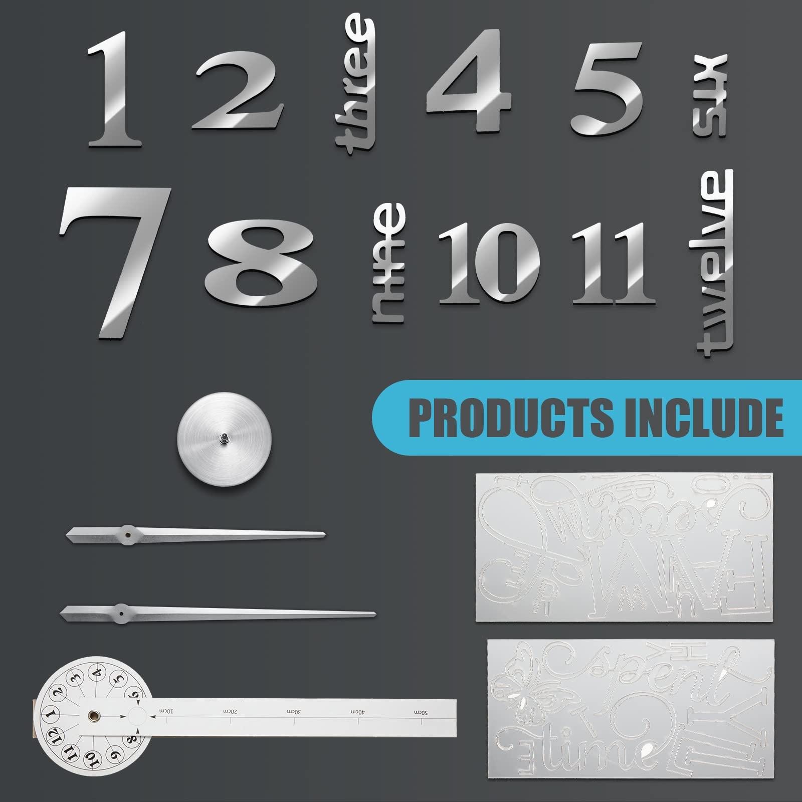 Junkin 3D Large Frameless DIY Wall Clock Modern Decor Family Quote Wall Stickers Clock Kit for Home Living Room Bedroom Office Decorations Adjustable Size(Silver) - Image 2