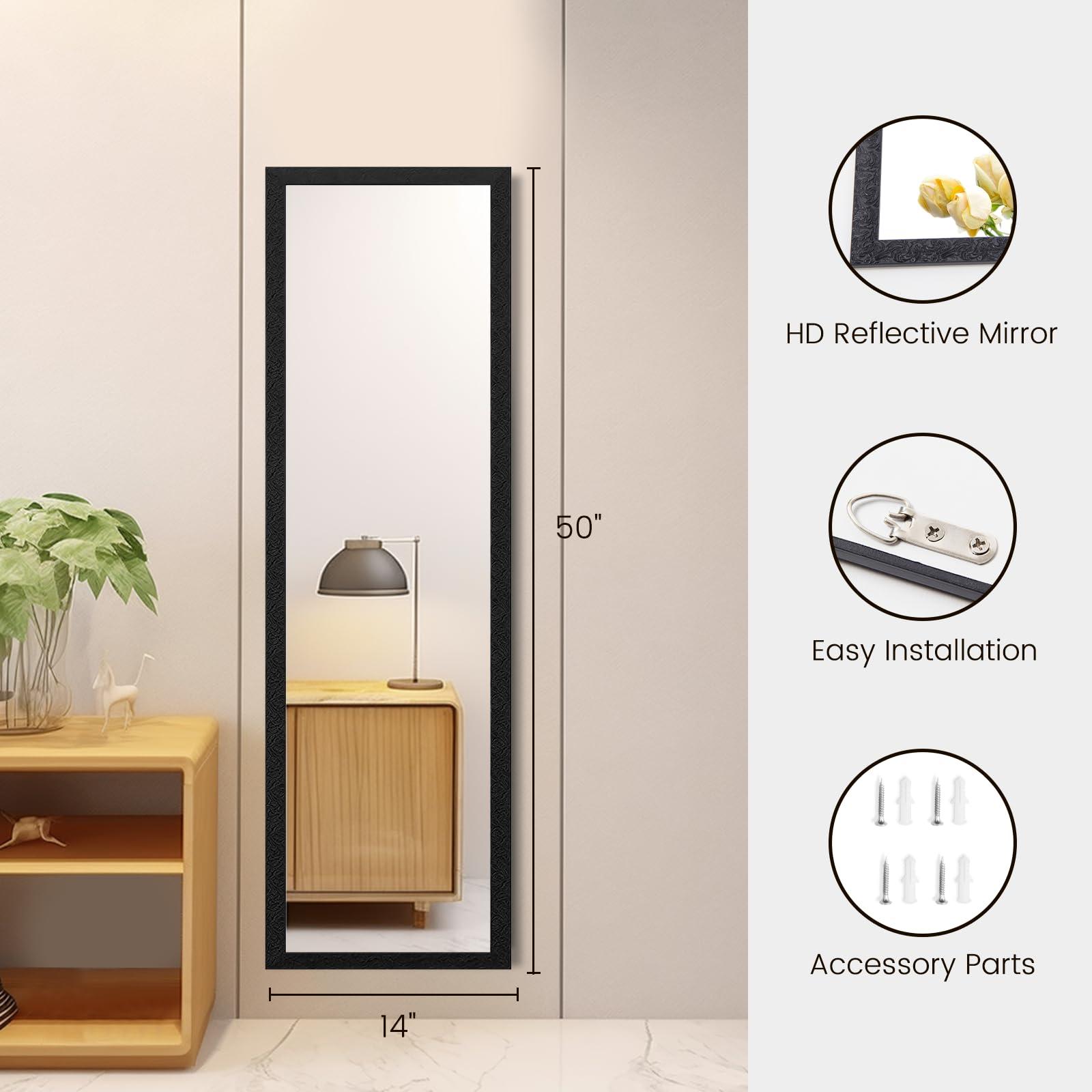 Beauty4U Full Length Mirror Wall Mirror Full Body Mirror Explosion-Proof Wall Mounted Hanging Mirror for Dorm with Rectangular Float Framed for Room Decor, 50"x 14", Black - Image 2