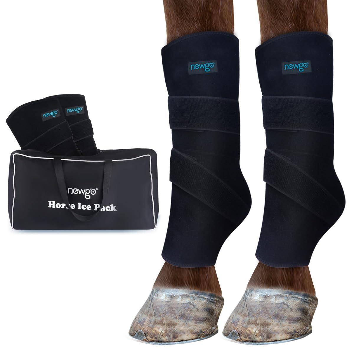 NEWGO Horse Ice Pack Reusable Horse Leg Wrap for Injury, Cooling Horse Knee Wrap Full Coverage Leg Ice Boot Cold Pack 2 Wrap with 4 Gel Packs for Knee, Legs, Boots, and Hooves