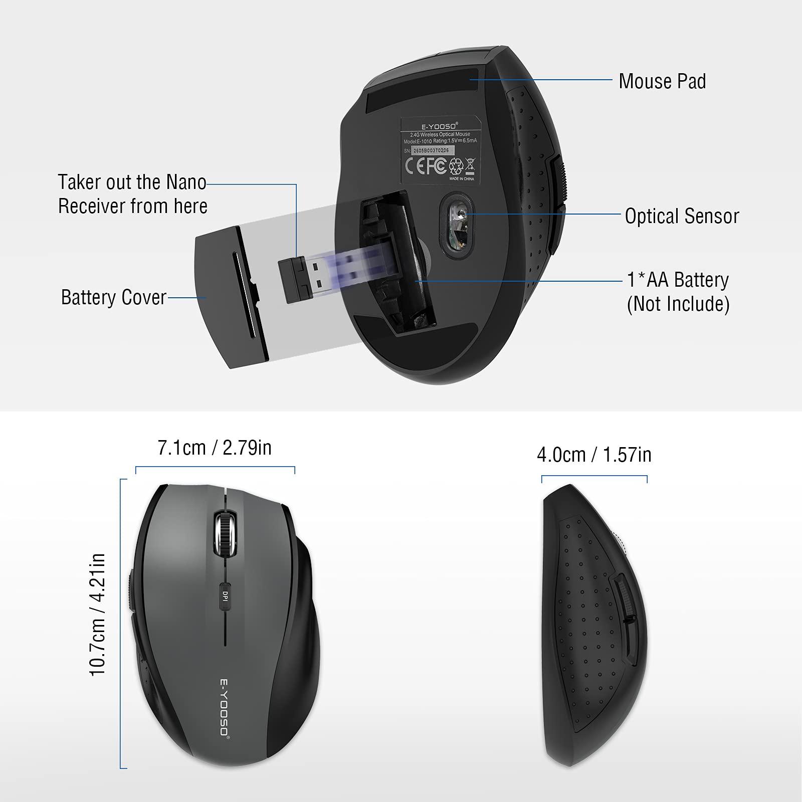 E-YOOSO Wireless Mouse for Laptop, Portable Optical Computer Mouse, 6 Buttons, Cordless 2.4GHz with USB Receiver, 5-Level 4800 DPI, 18 Months Battery Life, for PC, Chromebook, Windows, Mac - Image 6