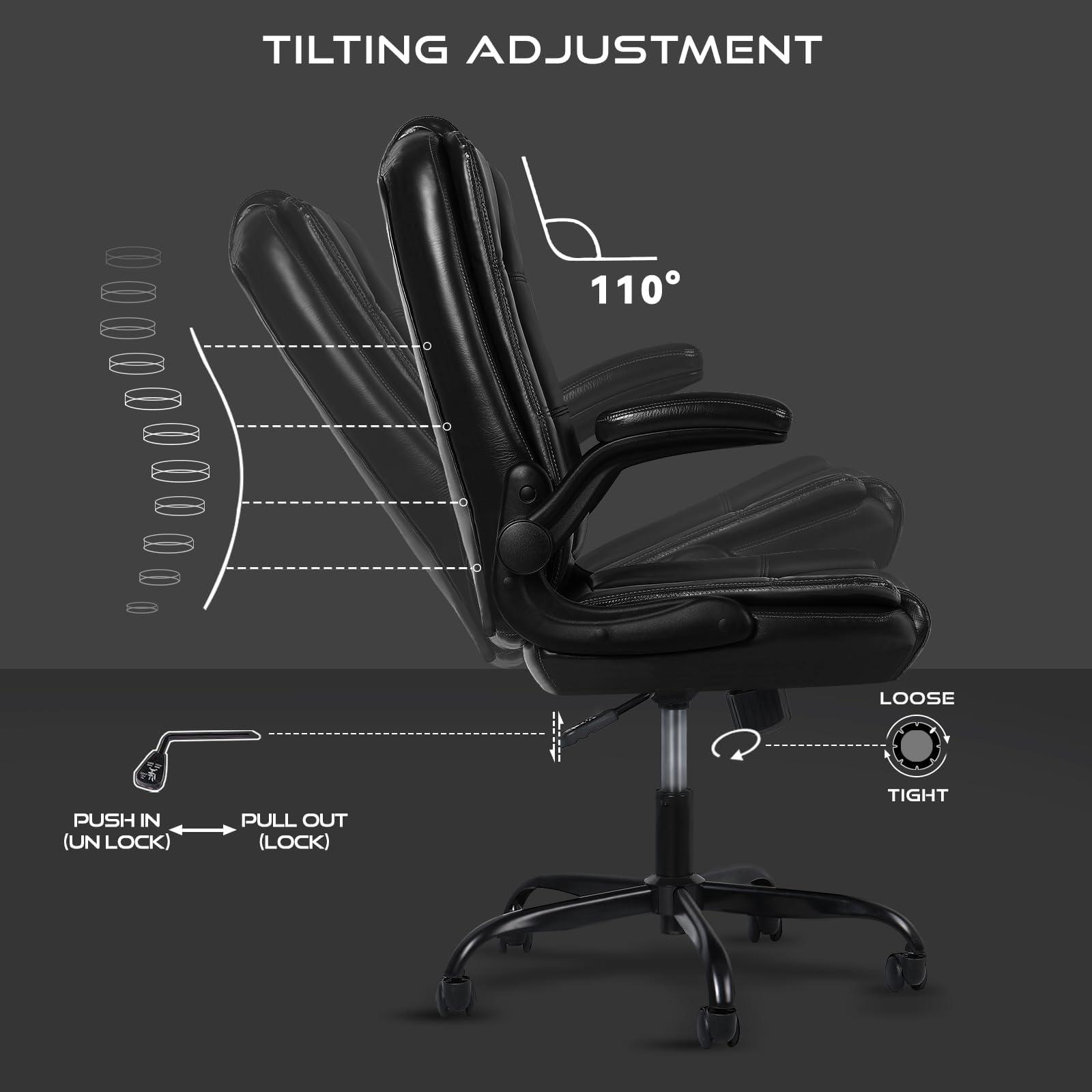 VITESSE Ergonomic Office Chair with Flip-up Armrests, Big and Tall Leather Executive Office Chair, High Back Lumbar Support Home Computer Desk Chair, Heavy and Duty Computer Chair (Black) - Image 4