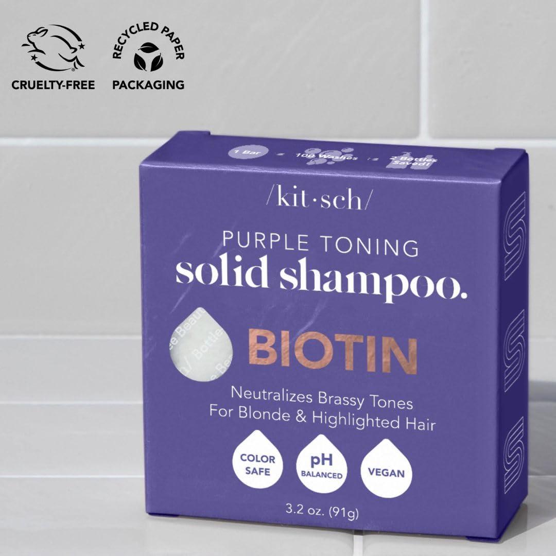 Kitsch Toning Purple Shampoo For Blondes & Color Treated Hair - Shampoo Bar For Women and Men - Biotin Shampoo for Strengthening & Neutralizing Brassy Tones - Vegan, Silicone & Sulfate Free - 3.2 oz - Image 7