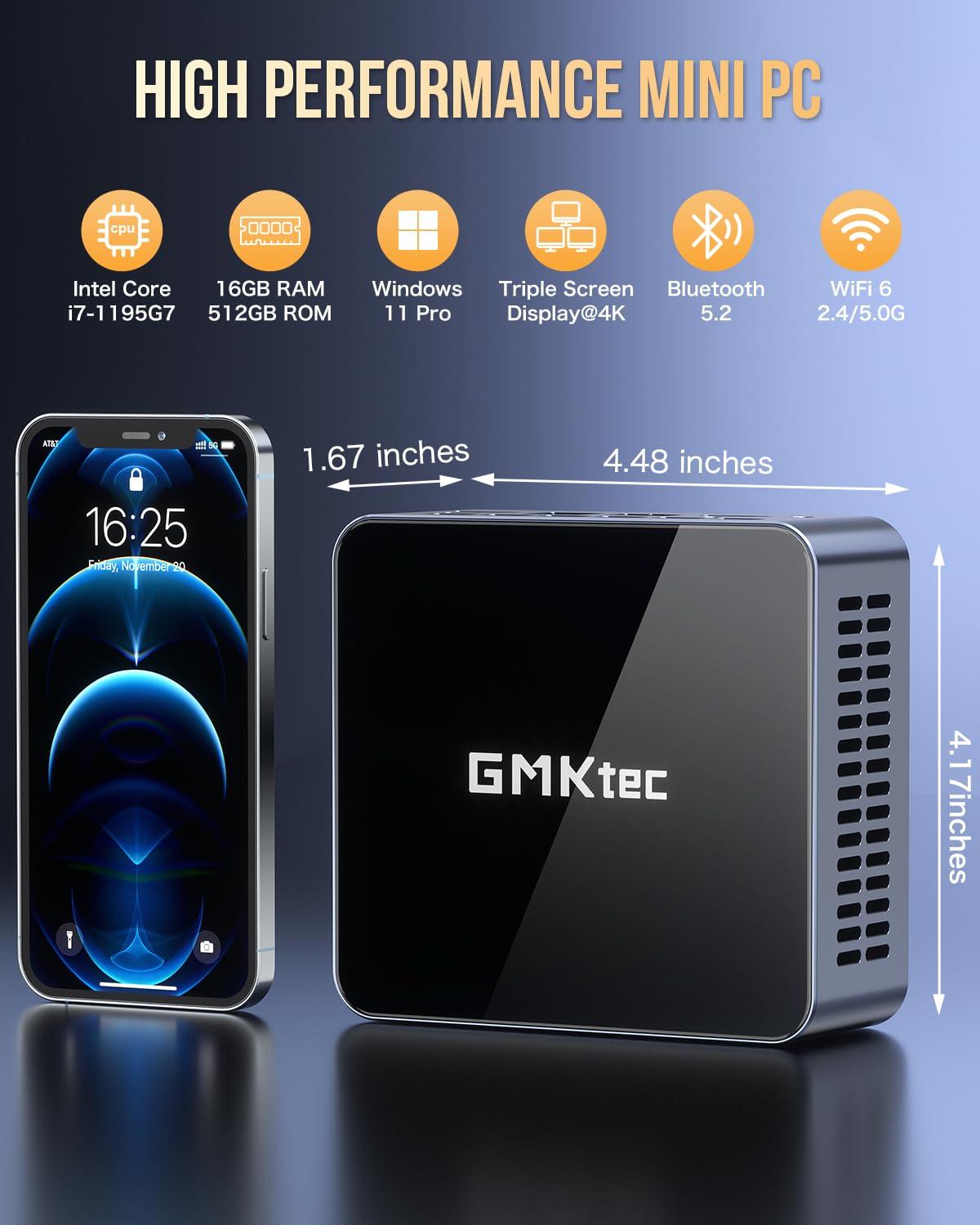 GMKtec Mini PC Intel i7-1195G7(Up to 5.0GHz) 16GB DDR4 1TB SSD, Mini Desktop Computers Dual SSD Slot, WiFi 6, USB3.2, BT 5.2, DP, HDMI, RJ45 2.5G - Image 9
