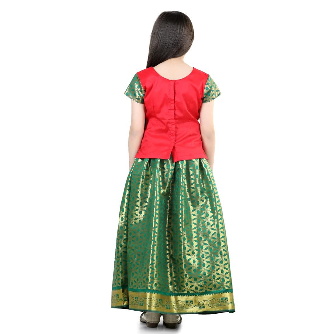 BownBee Kids Half Sleeve South Indian Traditional Pavda Pattu Lehenga Choli Pooja Special Baby Girls Ethnic Party Wear - Image 4
