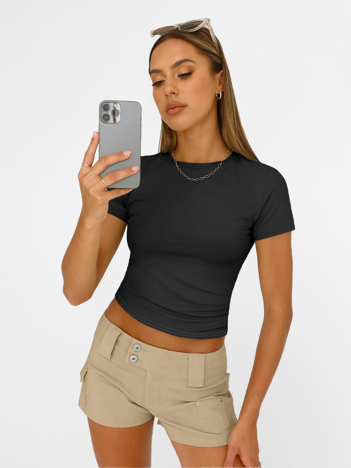 Trendy Queen Womens Basic T Shirts Summer Tops 2025 Short Sleeve Crop Tops Slim Fit Gym Workout Y2k Clothes - Image 6