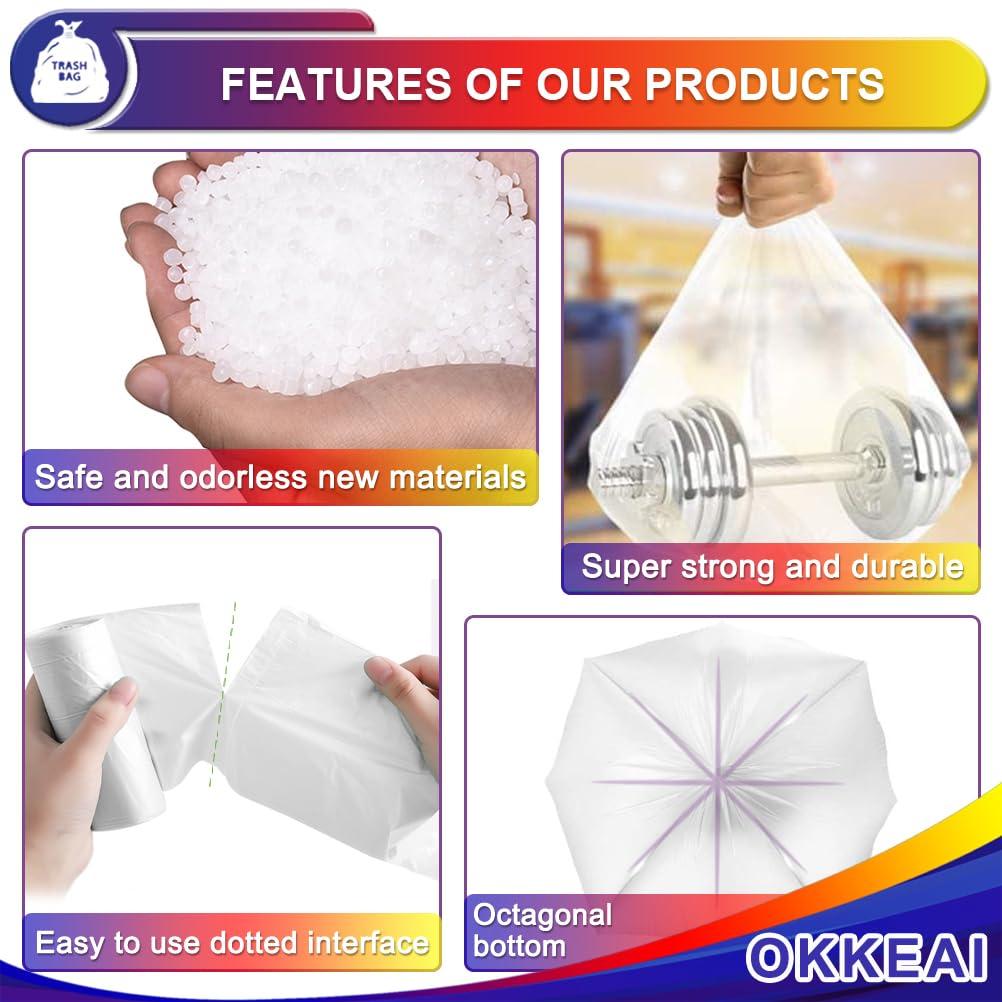 OKKEAI 8 Gallon Trash Bags 30L Garbage Bags Medium White Kitchen Trash Bags Wastebasket Liners for Bathroom,Home Office, Lawn,60 Count,Clear (Fits 7-10 Gallon Bins) - Image 4