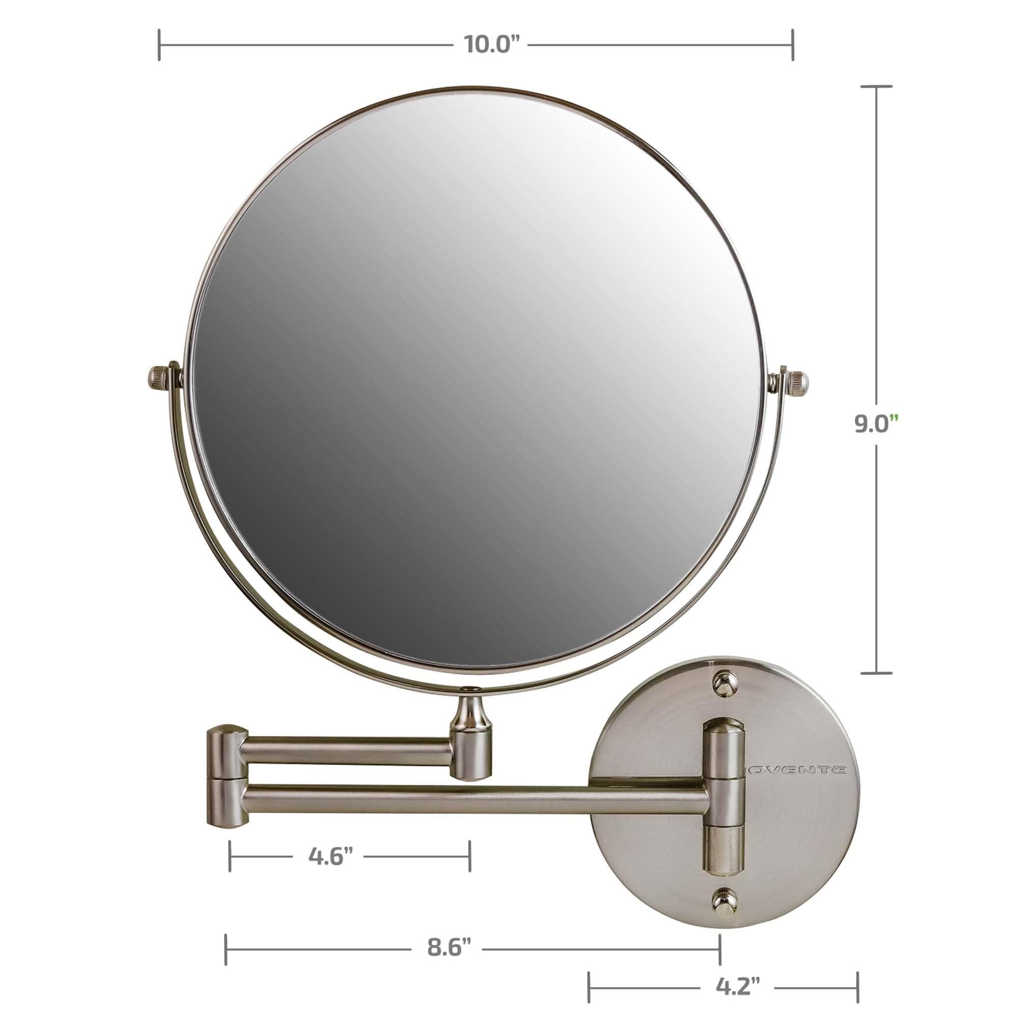 OVENTE 9" Wall Mounted Makeup Mirror with 1X/7X Magnification, Double Sided Magnifying Round Bathroom Vanity Mirror, 360° Swivel Design, Extendable and Folding Arm, Nickel Brushed MNLFW90BR1X7X - Image 3