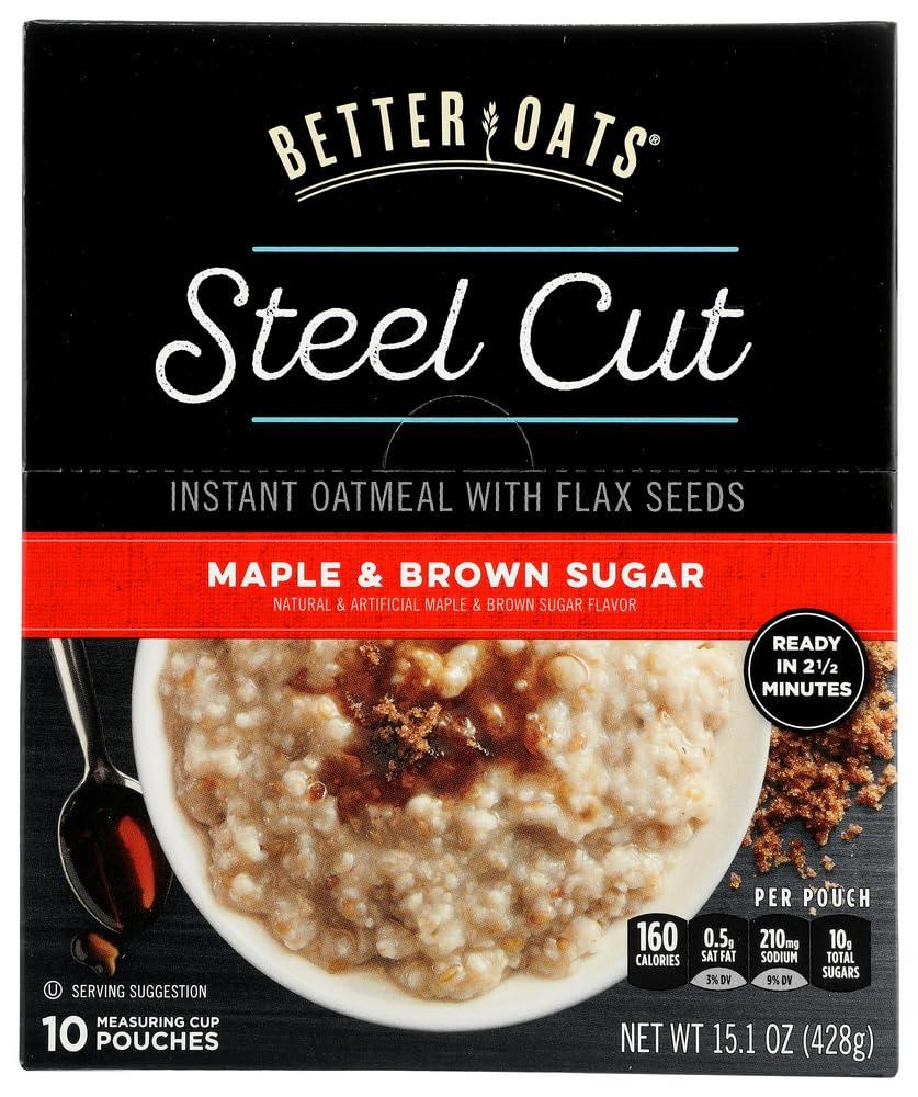 Better Oats Oat Revolution! Instant Oatmeal ~ Steel Cut Oats Maple & Brown Sugar Flavor ~ 10 Pouches Per 15.1 Oz Box [Pack of 3]