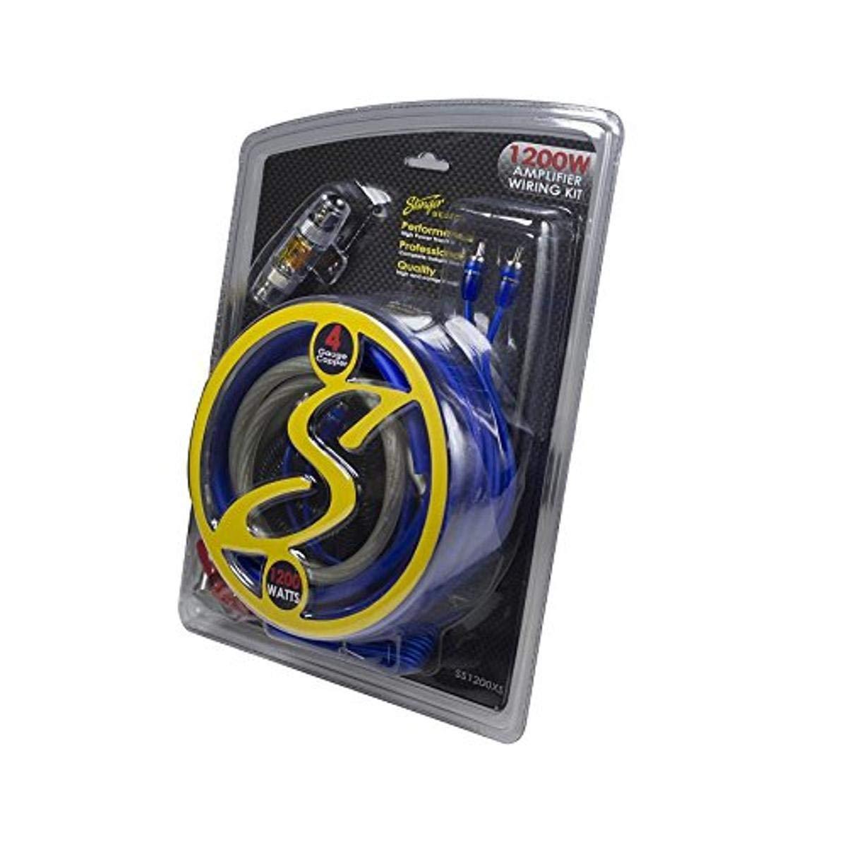 Stinger 4-Gauge Copper Amplifier Wiring Kit, 1200 Watt Sub Wiring Kit, Complete Amp Wiring KIt for Complete Installation (4 Gauge - 1200 Watt)