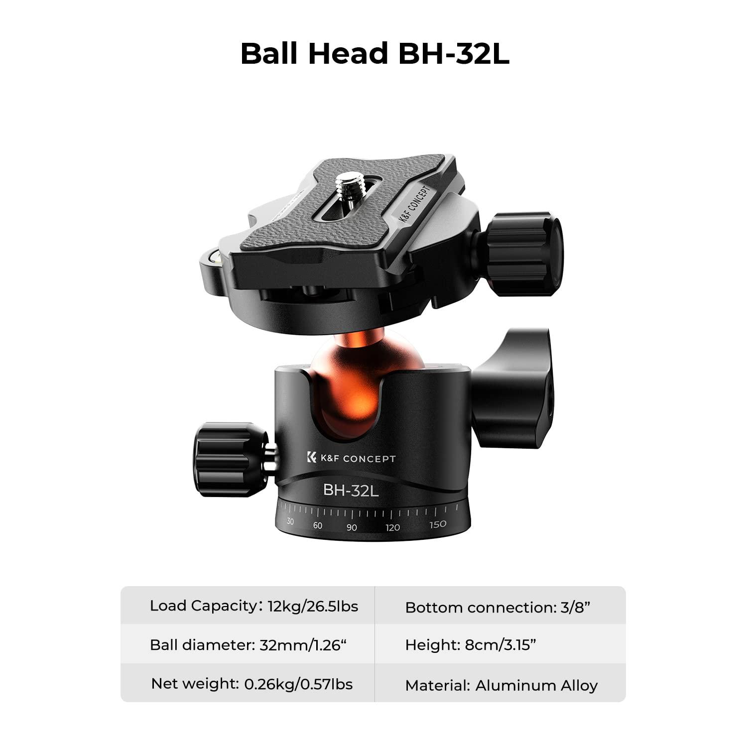 K&F Concept 78 inch/198cm Camera Tripod,3 Sections Central Axis Travel Tripod with 32mm Metal Ball Head Load Capacity 26.4 lbs/12KG for DSLR Cameras Indoor Outdoor Use - Image 5