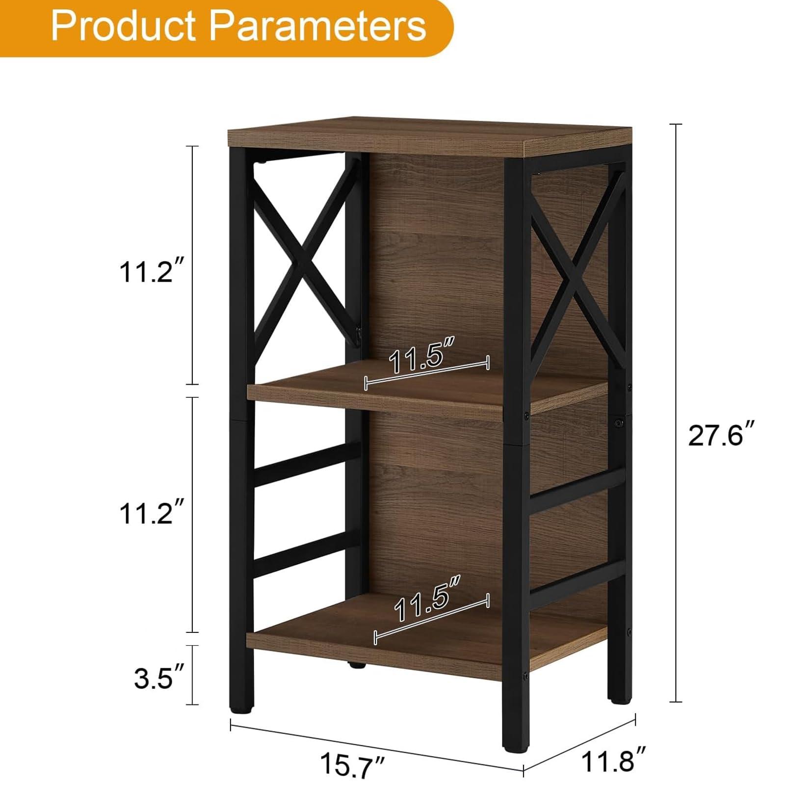 MNEETRUNG Small Bookcase,3 Tier Industrial Bookshelf with Metal Frame and Backboard,Low Rustic Brown Book Shelf,Book case for Small Spaces,Living Room,Bedroom and Home Office - Image 3
