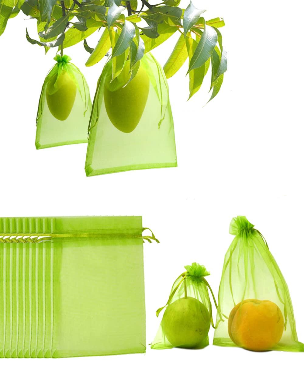 Miuezuth 50PCS Fruit Protection Bags,7x5'' Green Netting Bags for Fruit Trees, Garden Fruit Cover Mesh Bags with Drawstring for Plant Fruit Flower and Vegetables