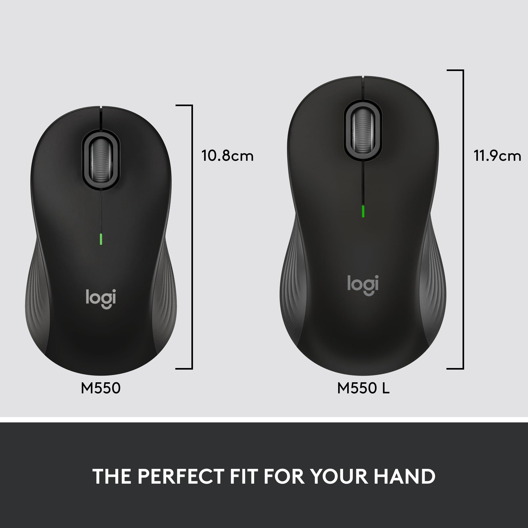 Logitech Signature M550 Wireless Mouse - for Small to Medium Sized Hands, 2-Year Battery, Silent Clicks, Customizable Side Buttons, Bluetooth, Multi-Device Compatibility - Black (Renewed) - Image 3