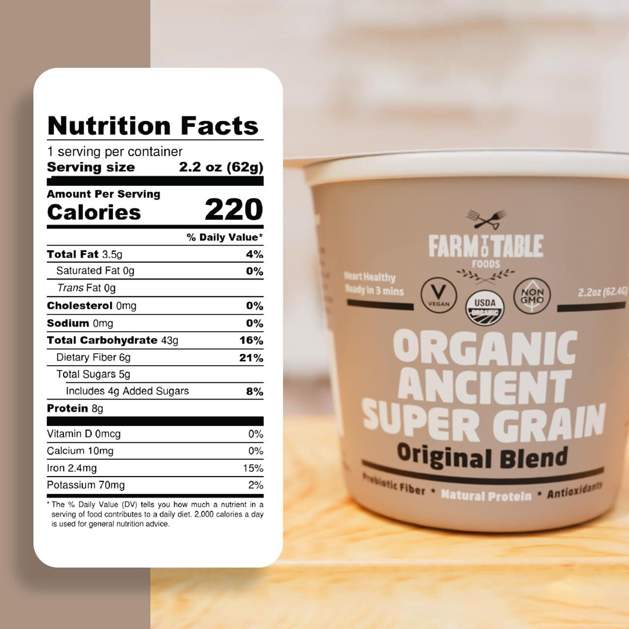 Farm to Table Foods Organic Ancient Super Grain Oatmeal Individual Serving Cups, Variety Pack - High Protein, Non-GMO, 12 Pack (2.2 oz. Cups) - Image 4