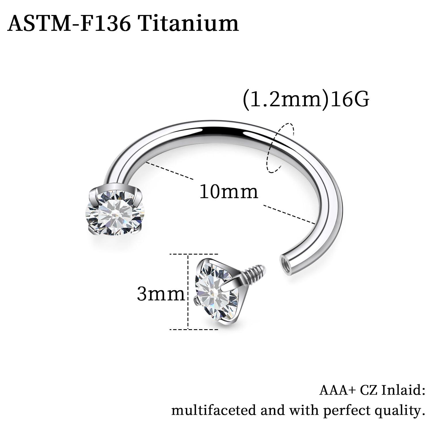 Rmsnxnnz 16G F136 Titanium Internal Thread Horseshoe Septum Nose Ring Piercing Jewelry Circular Barbell Helix Snug Tragus Rook Daith Cartilage Earring Lip Ring Piercing Jewelry for Women Men 8MM 10MM - Image 3