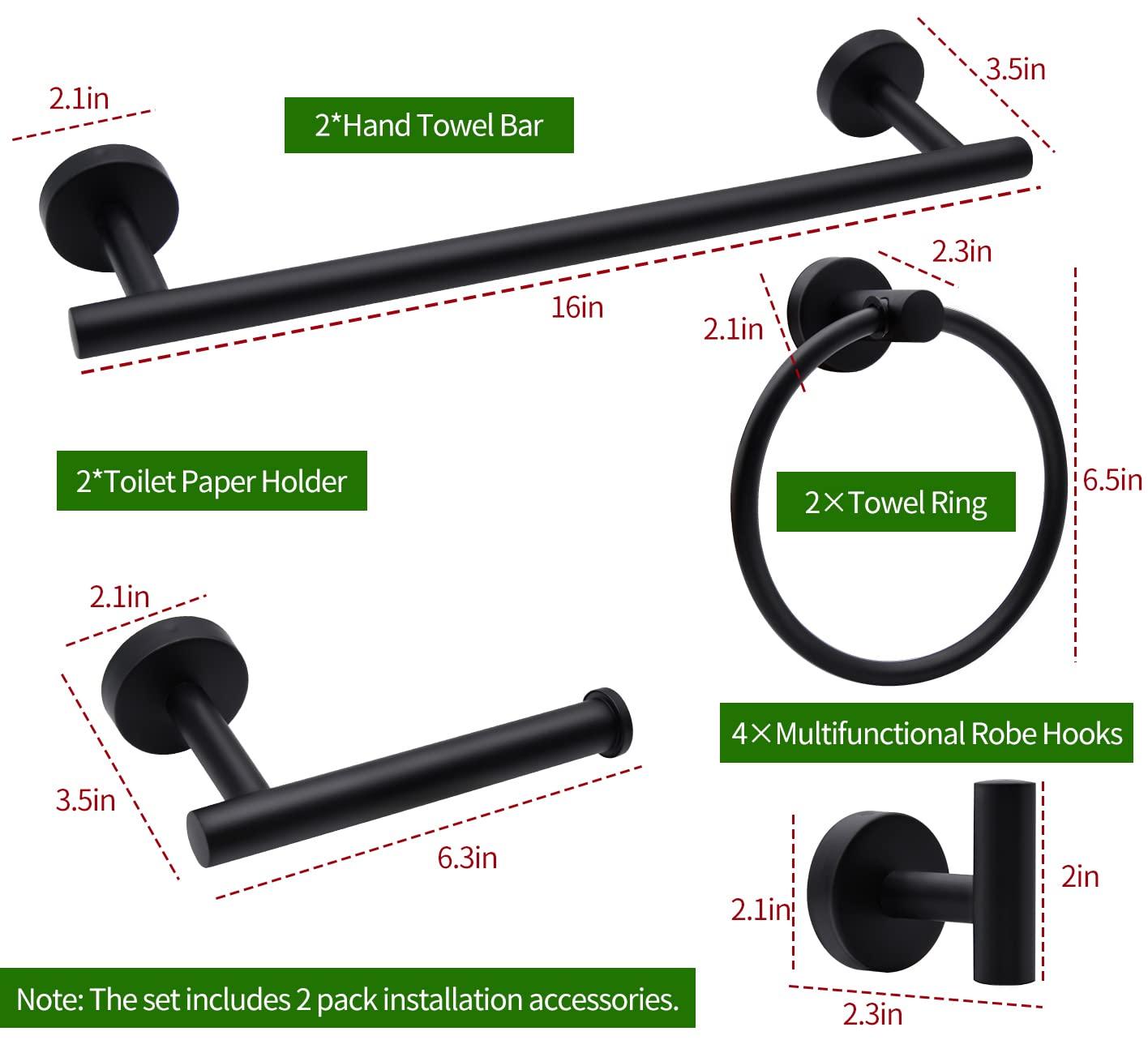 5/10/20pcs Bathroom Hardware Set, Including 16" Hand Towel Bars, Toilet Paper Holders, Towel Rings, Robe Towel Hooks (10pcs 16" Black) - Image 3