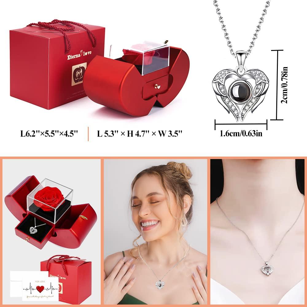 Preserved Real Rose with I Love You Necklace 100 Languages, Gifts for Girlfriend, Women, Mom, Wife, Gifts Idea on Christmas, Valentine's Day, Mother's Day, Birthday, Anniversary, Thanksgiving - Image 2