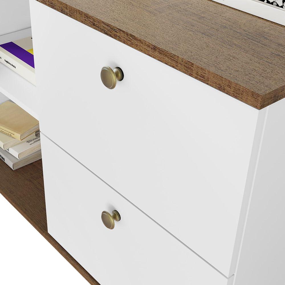 Madesa Modern L Shaped Desk 59 Inch with 2 Drawers and 4 Storage Shelves Home Office Corner Study Table Unit for Kids and Adults - White/Brown - Image 9