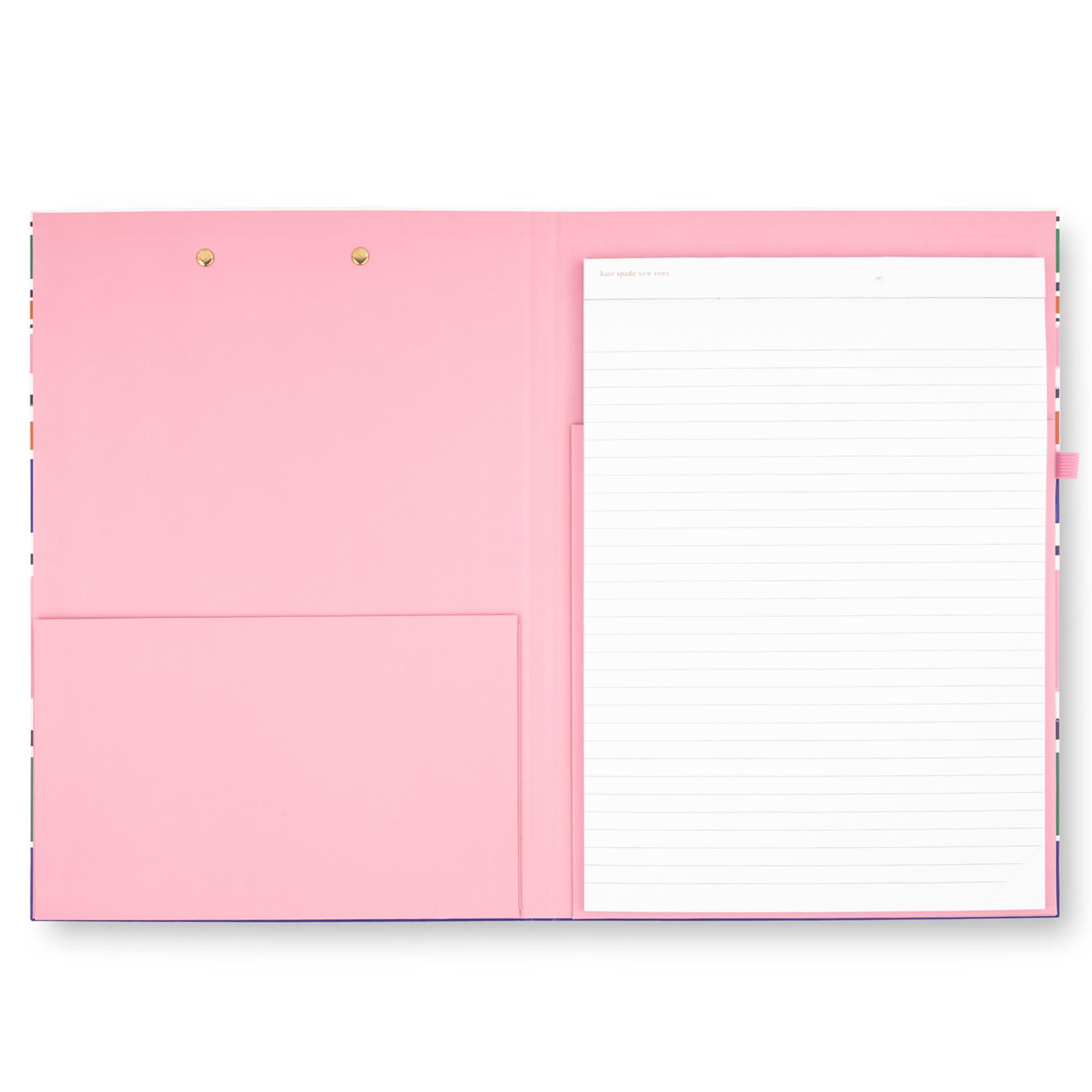 kate spade new york A4 Clipboard Folio with Low Profile Clip, Professional Padfolio Includes Lined Notepad, Pen Loop, and Pocket, Ocean Stripe - Image 2