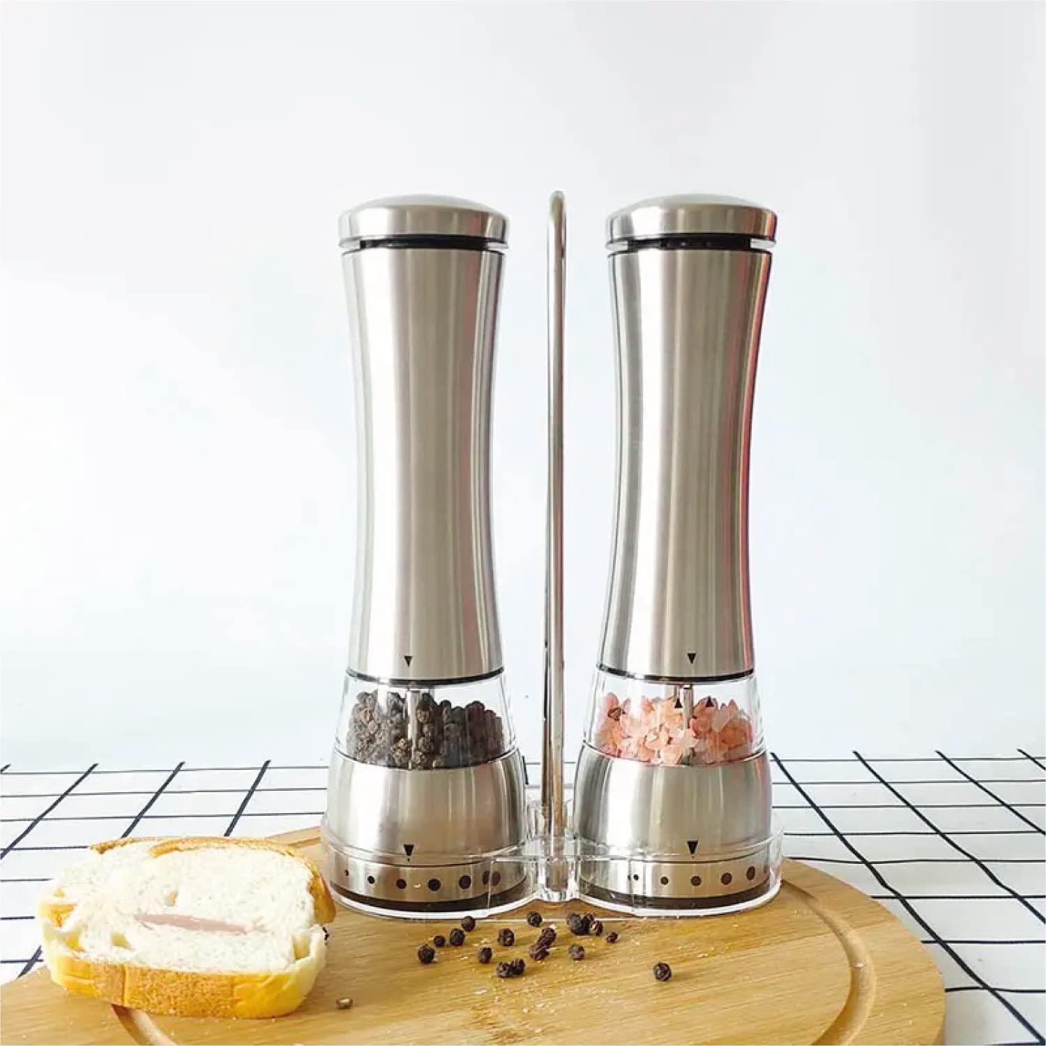 Electric Salt and Pepper Shakers – Adjustable Coarseness Electric Rechargeable Salt and Pepper Grinder Set – Battery Operated Pepper Mill and Salt Mill – Stainless Steel Electric Spice Grinder Set