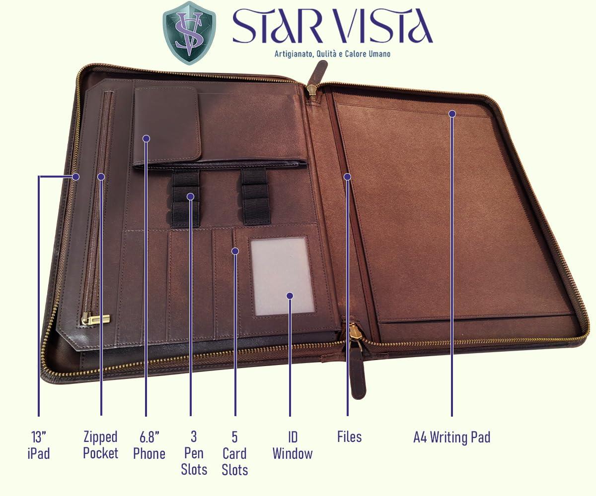 STAR VISTA Flamingo Full Grain Cowhide Leather Padfolio - Executive Business Folio, Sleeve for 13" Tablet & iPhone16, A4/US Letter Size Binder, Lefty Friendly - Image 4