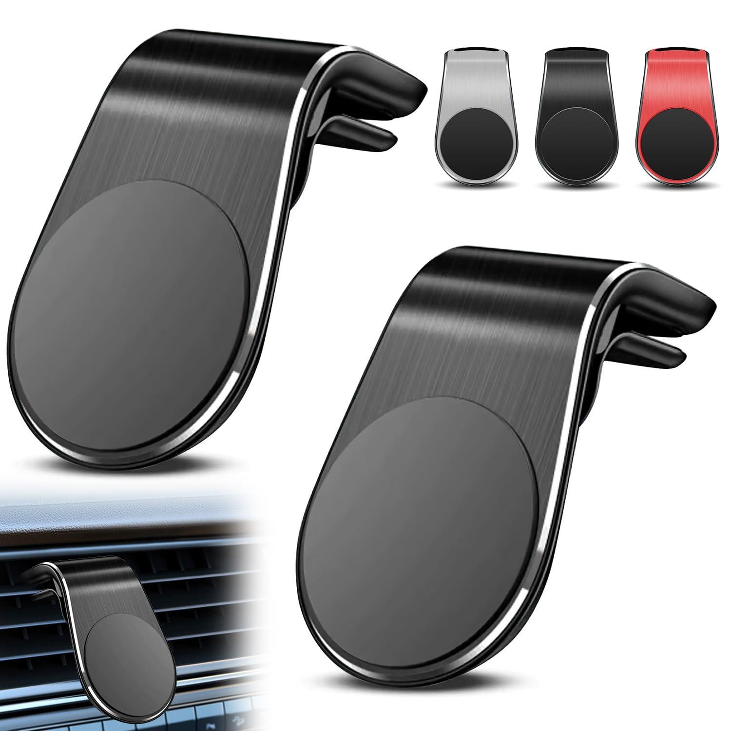 2Pcs Mobile Phone Navigation Magnetic Bracket,Magnetic Navigation Bracket,L Type 360° Rotatable Car Phone Mount,Magnet Universal Car Cellphone Holder,Strong Magnet Mount for Any Smartphone (Black)
