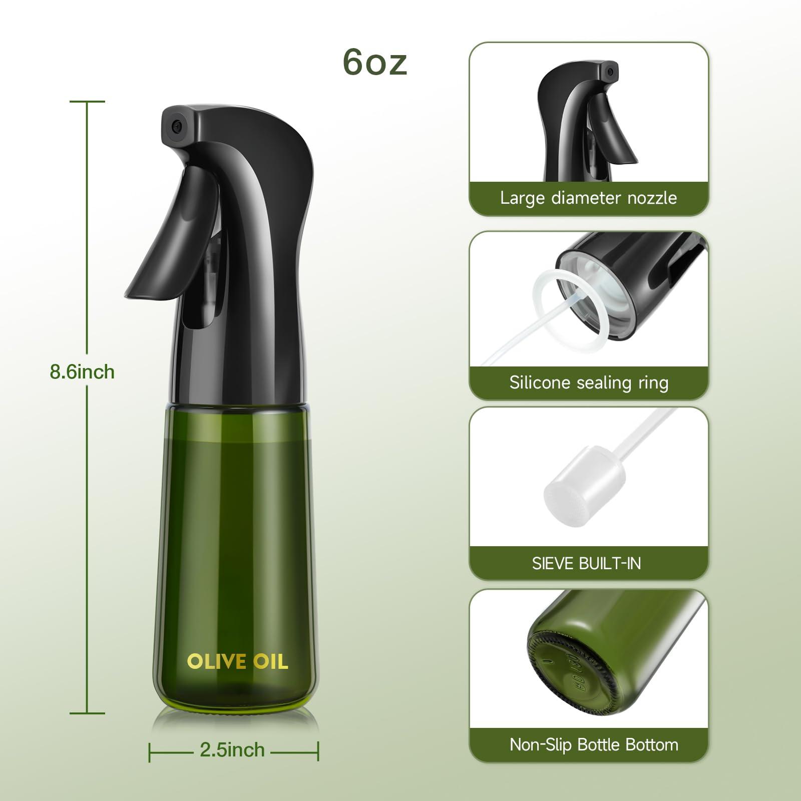 hoforife 7oz Glass Olive Oil Sprayer Bottle for Cooking, Oil Mister Spray Dispenser Bottle with Portion Control for Kitchen (Green, Light Blockage) - Image 2