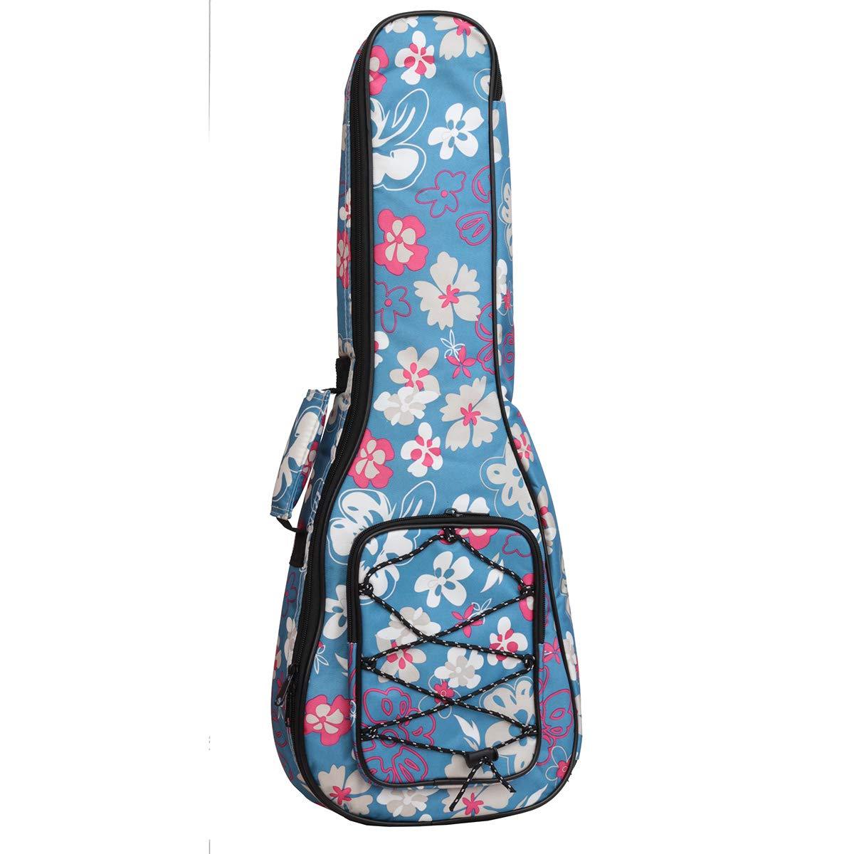 MUINS Ukulele Bag,21 23 26 30 Durable Colorful Ukelele Case with Thicker Pad For Soprano Concert Tenor Uke with Double Adjustable Straps, Storage and Handle (Light Blue Flower, 26 Inch) - Image 2