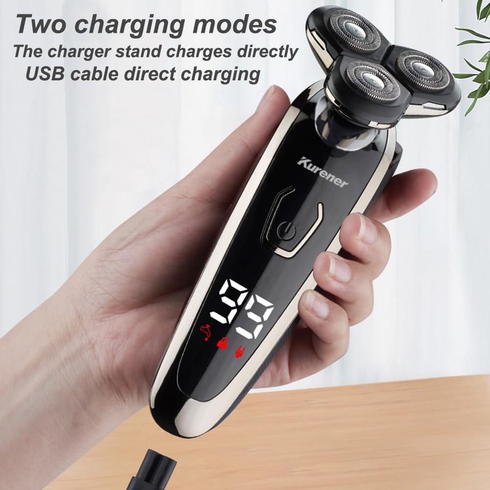 Electric Razor for Men Shaver Rechargeable Waterproof Rotary for Shaving with Nose Trimmer Sideburns Trimmer Face Cleaning Brush - Image 4