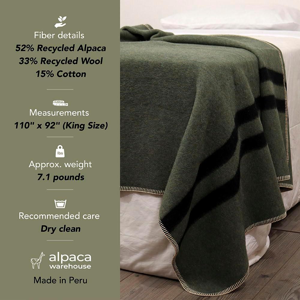 Thick Alpaca Wool Blanket Heavyweight Camping Outdoors Indoors Soft Peru King Size Stripes Design (Soft Blue - Ivory Stripes, King Size) - Image 6