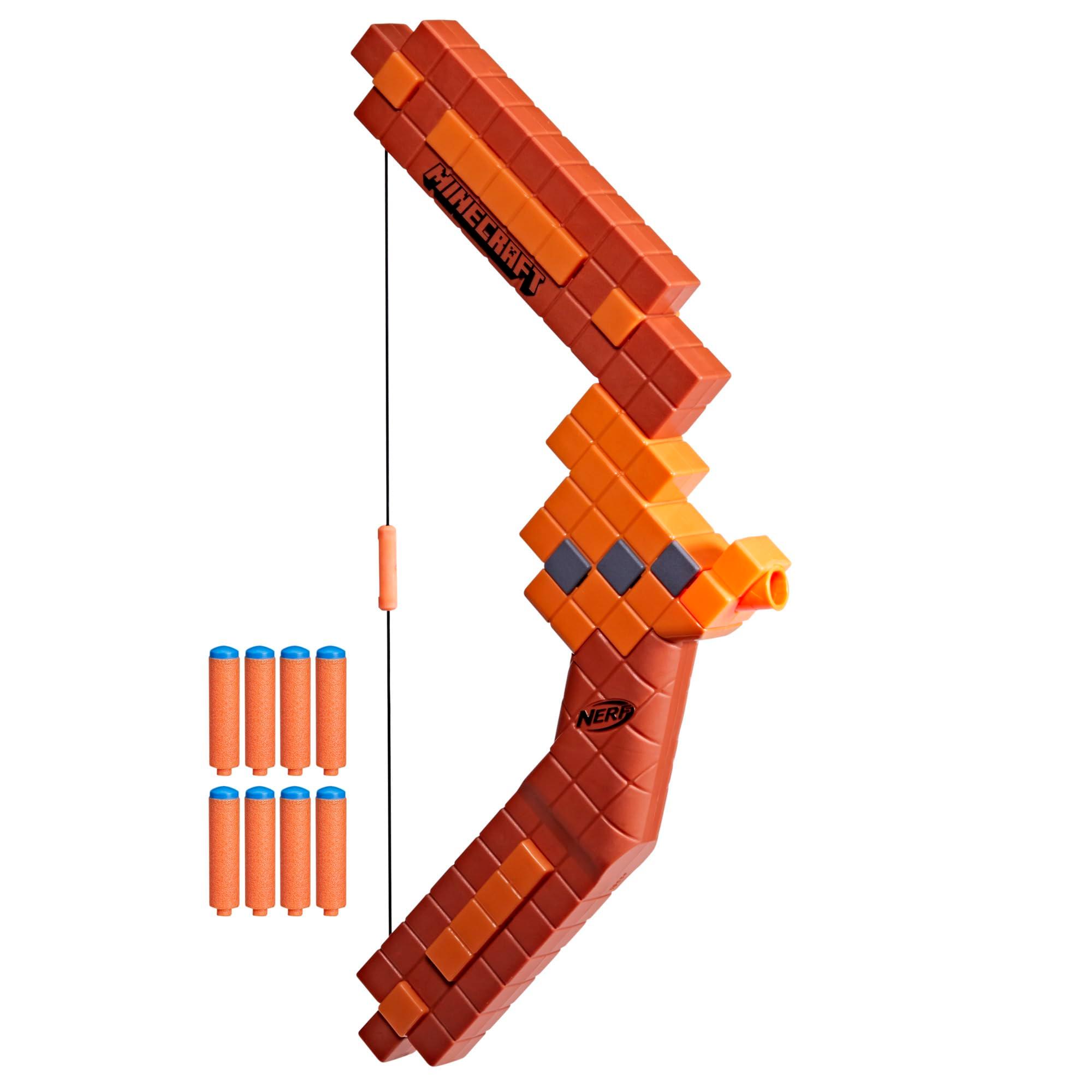 Nerf Minecraft Bow Dart Blaster, Pull-Back String Priming, 8 Nerf N1 Compatible Only with N1 Dart Blasters, Ages 8+