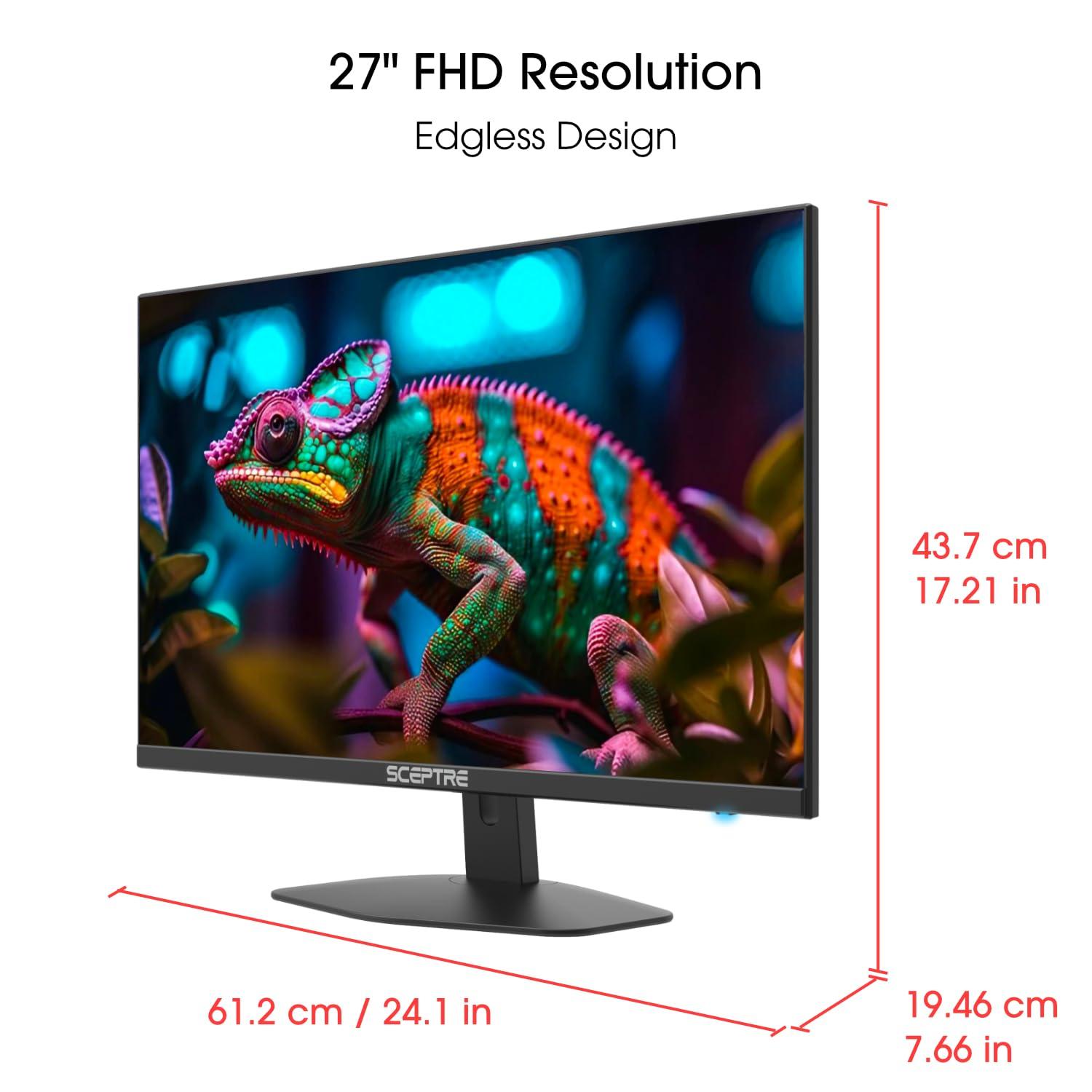 Sceptre E275W-FW100T 27-inch Gaming Monitor, 100Hz, Frameless, DisplayPort, HDMI x2, AMD FreeSync, Build-in Speakers, Eye Care, Machine Black, New, 1ms, 100% sRGB, 2024 - Image 5