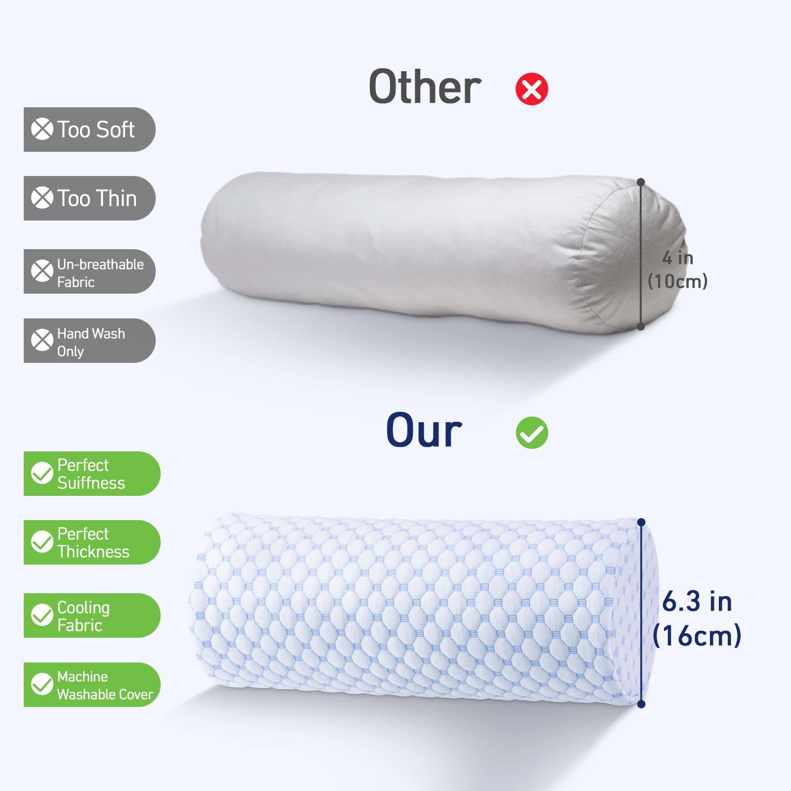 Neck Roll Cervical Pillow for Neck Pain Relief - Memory Foam Neck Pillow for Bed | Round Neck Pillows for Sleeping, 16 * 6.3 * 6.3inch (Cool-Blue) - Image 8