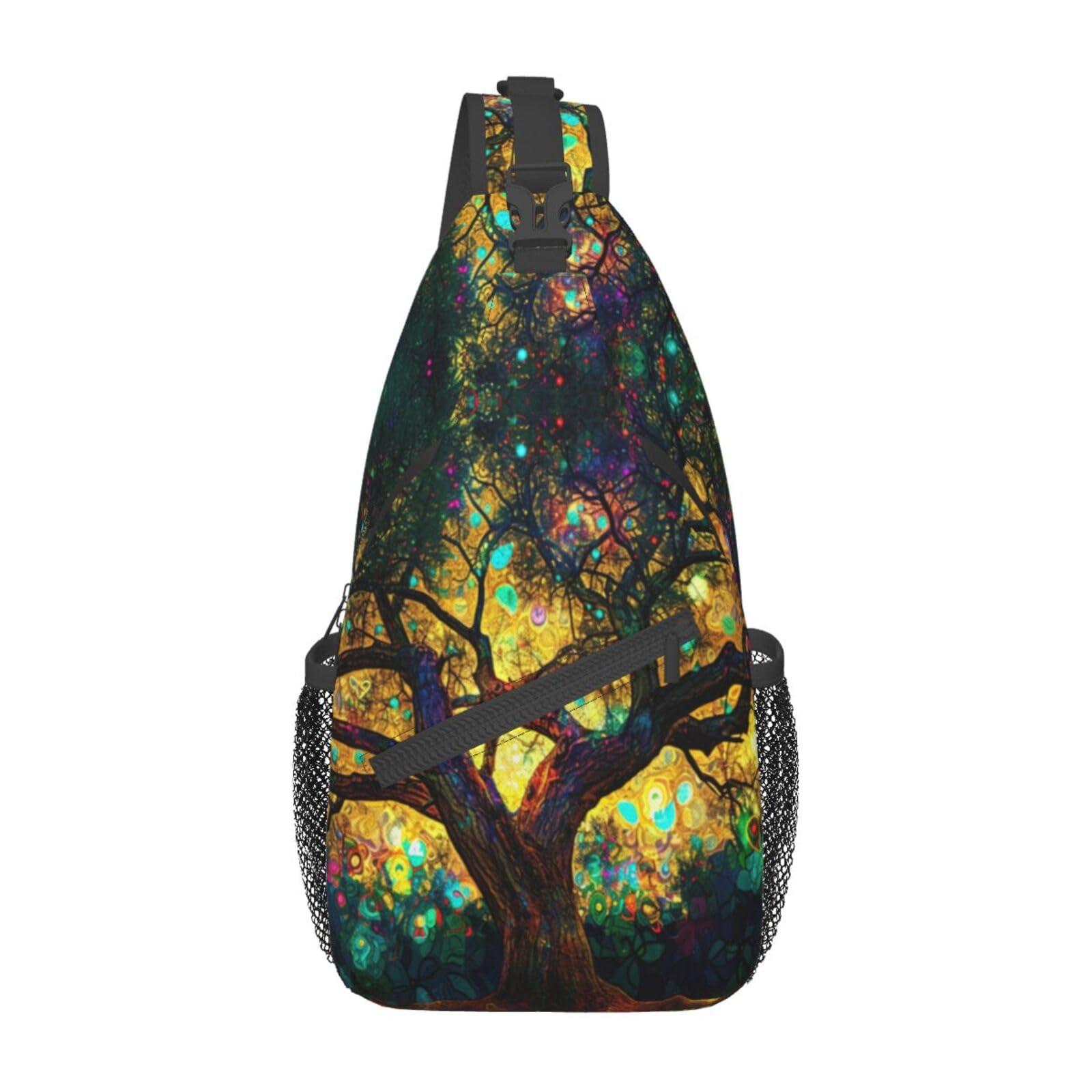 Mqtzyiwx Colorfully Colors Tree Sling Backpack Hiking Backpack Crossbody Bag Sports Lightweight And waterproof Chest Bag Shoulder Bag For Women Men - Image 3