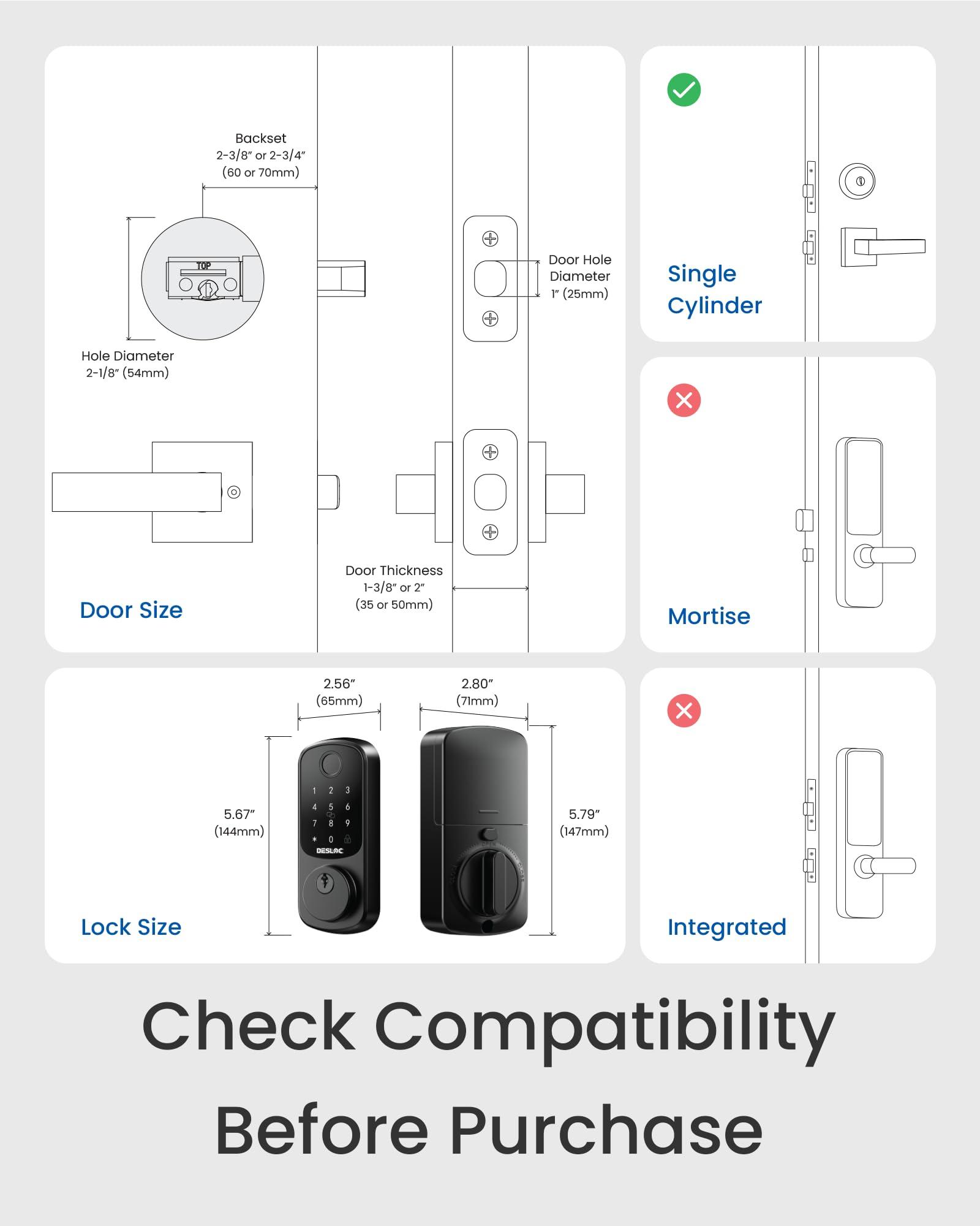 DESLOC B200 Fingerprint Smart Door Lock, Keyless Entry Door Lock, App Control, Smart Locks for Front Door, Smart Deadbolt Lock, Touchscreen Keypad, Emergency Power Port, 12 Months Battery, IP54 - Image 6