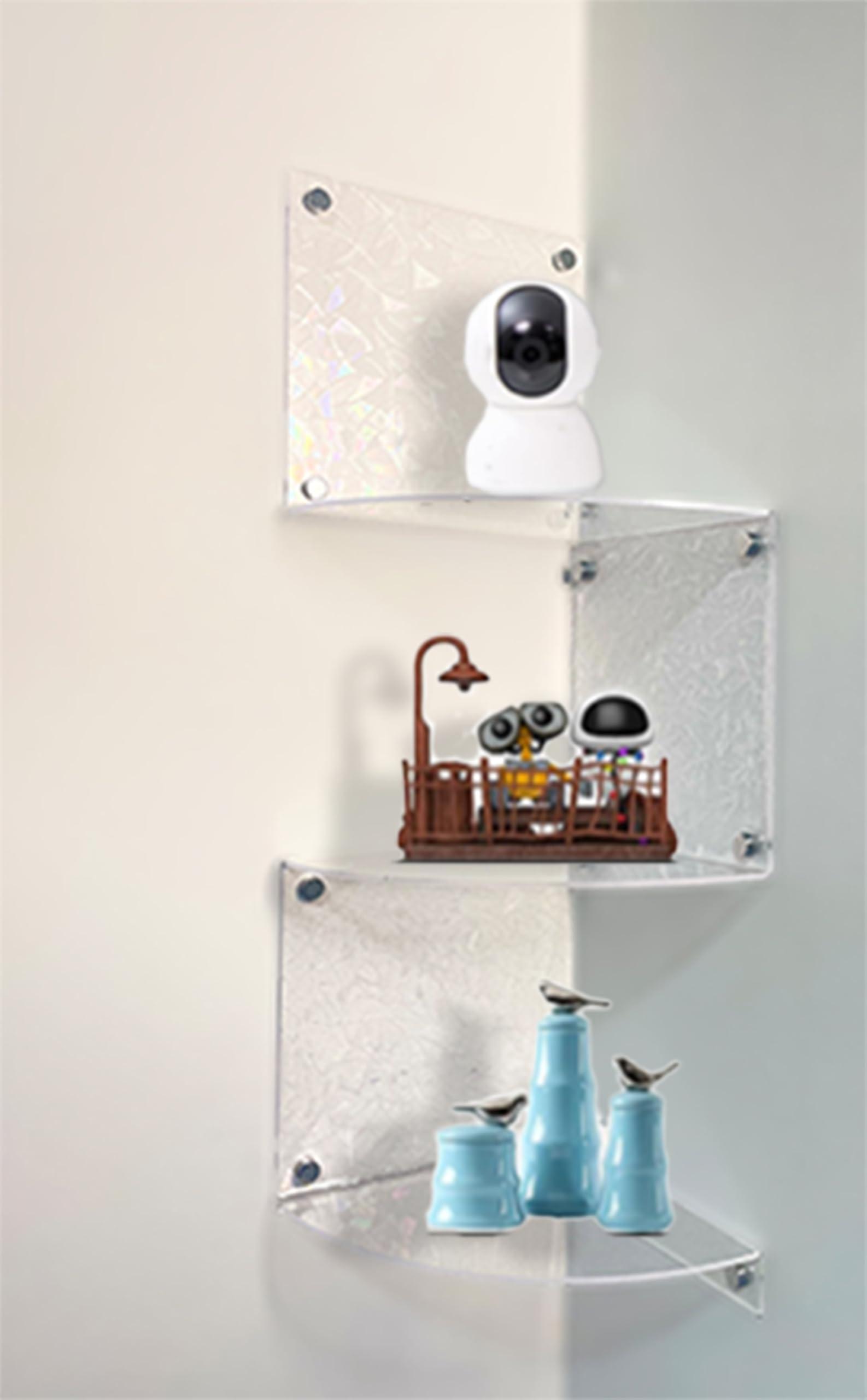 3 Tier Shelf Wall Mount Floating Acrylic Corner Shelves Easy to Assemble Corner Bookshelf, Plant Shelf Wall Organizer Storage for Bedroom, Bathroom, Kitchen, Office, Living Room(Clear) - Image 9