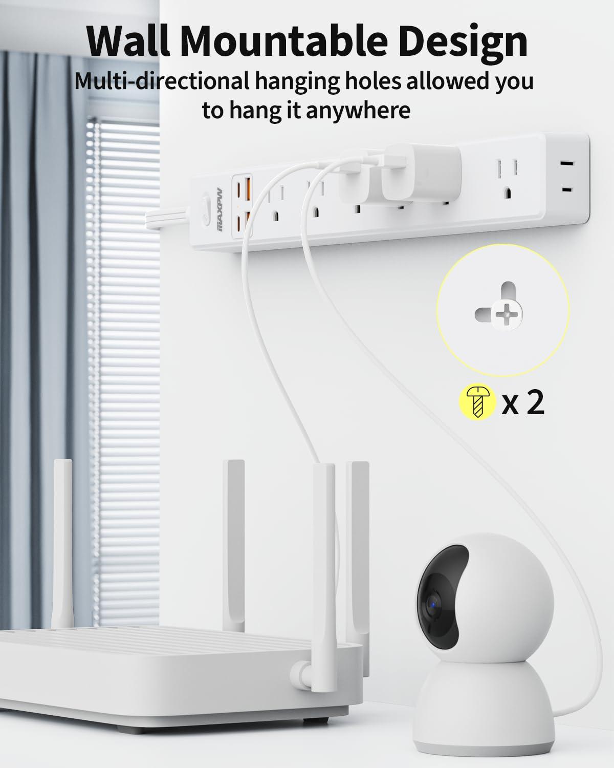 10 Ft Power Strip Surge Protector - 7 Outlets 4 USB Ports (2 USB C), Ultra Thin Flat Extension Cord & Flat Plug, 1700 Joules, Wall Mount, Desk Charging Station for Home Office Dorm, White - Image 7