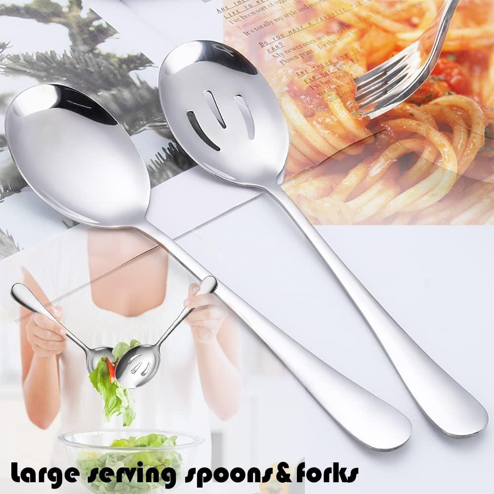 IAXSEE 11 PCS Serving Utensils, Large Stainless Steel Spoons Forks Tongs, Pie Server, Great for Hostess Buffet Catering Banquet Party, Silver - Image 5