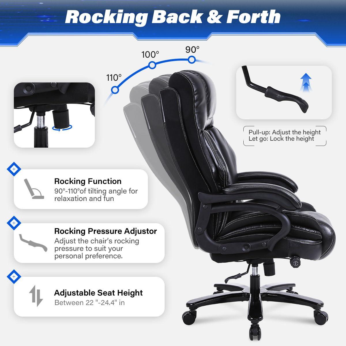 Big and Tall Office Chair 650lbs Heavy Duty Executive Chair with Adjustable Lumbar Support, Wide Seat, Ergonomic High-Back Leather Desk Chair for Heavy People - Image 4