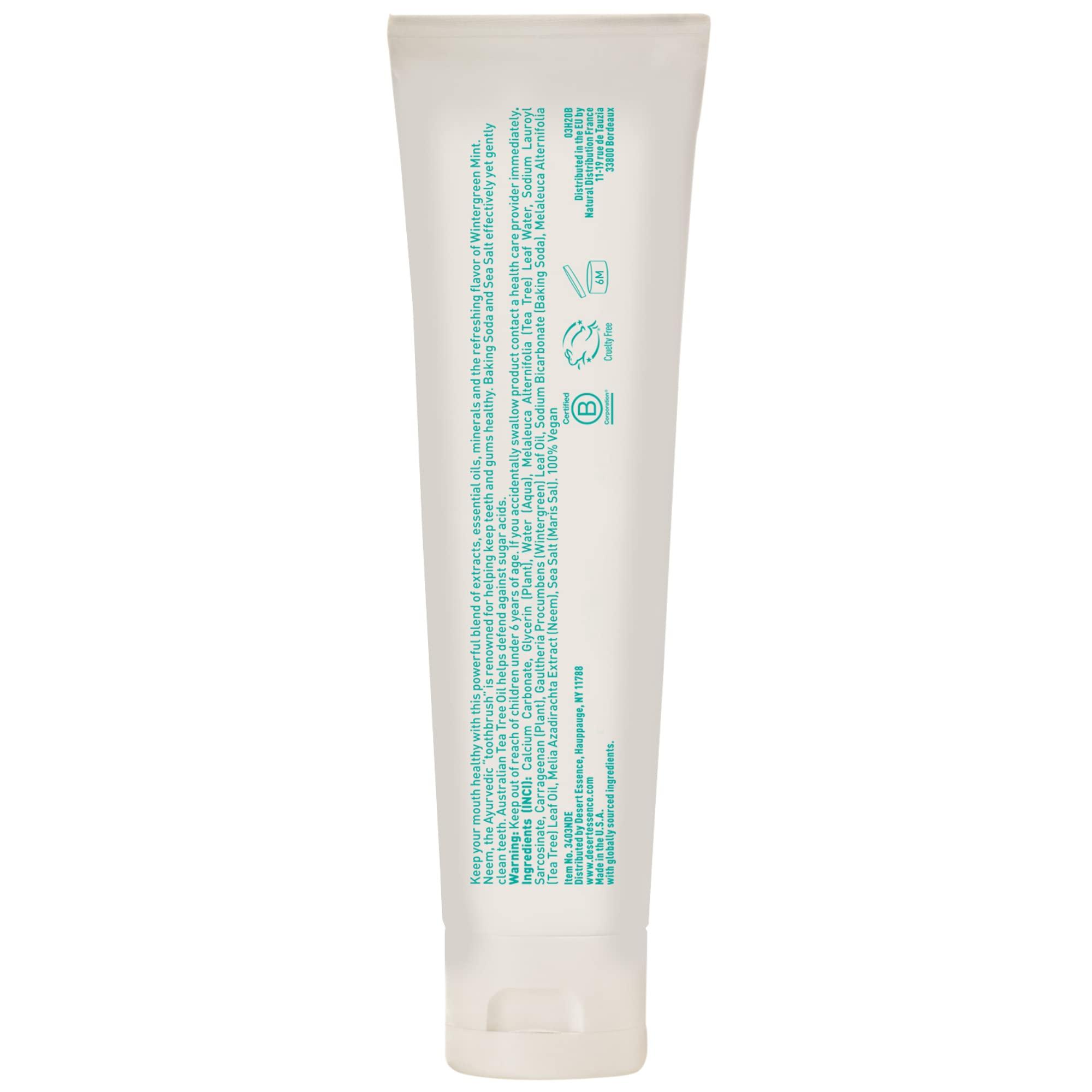 Desert Essence Tea Tree Oil & Neem Toothpaste - Fluoride-Free, Gluten-Free, SLS Free Formula - Vegan, Herbal Toothpaste for Plaque Reduction - Wintergreen Flavor, 6.25 oz - Image 3
