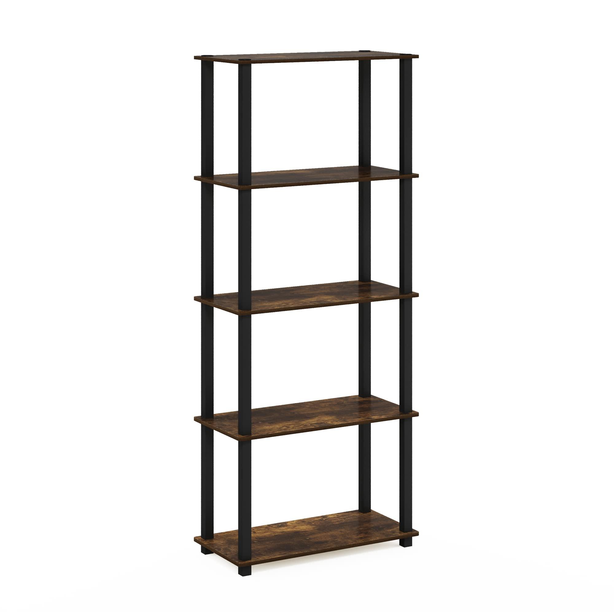 Furinno Turn-S-Tube 5-Tier Multipurpose Shelf Display Rack with Square Tubes, Amber Pine/Black - Image 5