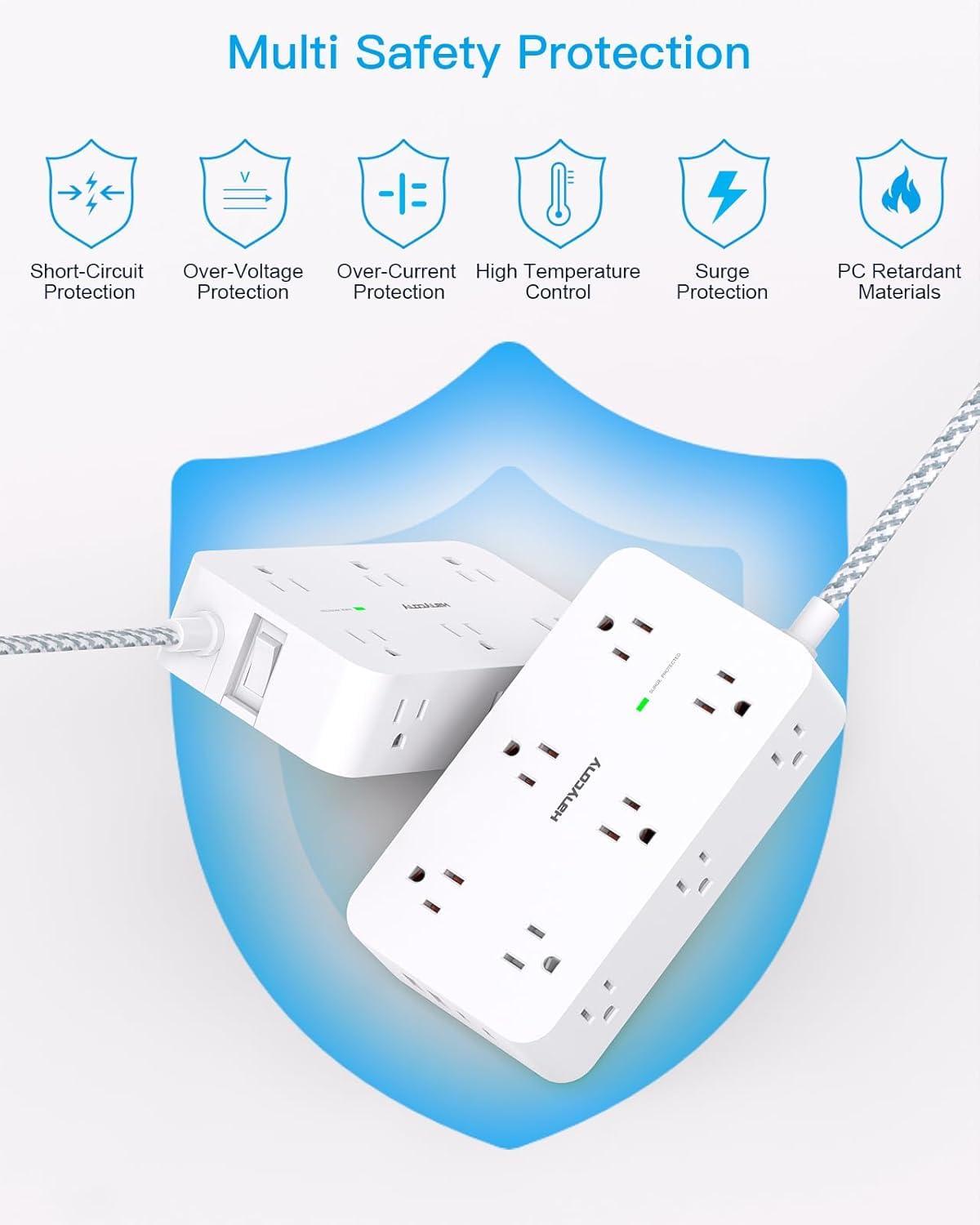 Extension Cord 15 Ft, HANYCONY Power Strip Surge Protector 12 Outlets 4 USB Ports (2 USB C), Large Desk Power Strip with Long Cord, Flat Plug, Wall Mount for Office Home College Dorm Room Essentials - Image 5