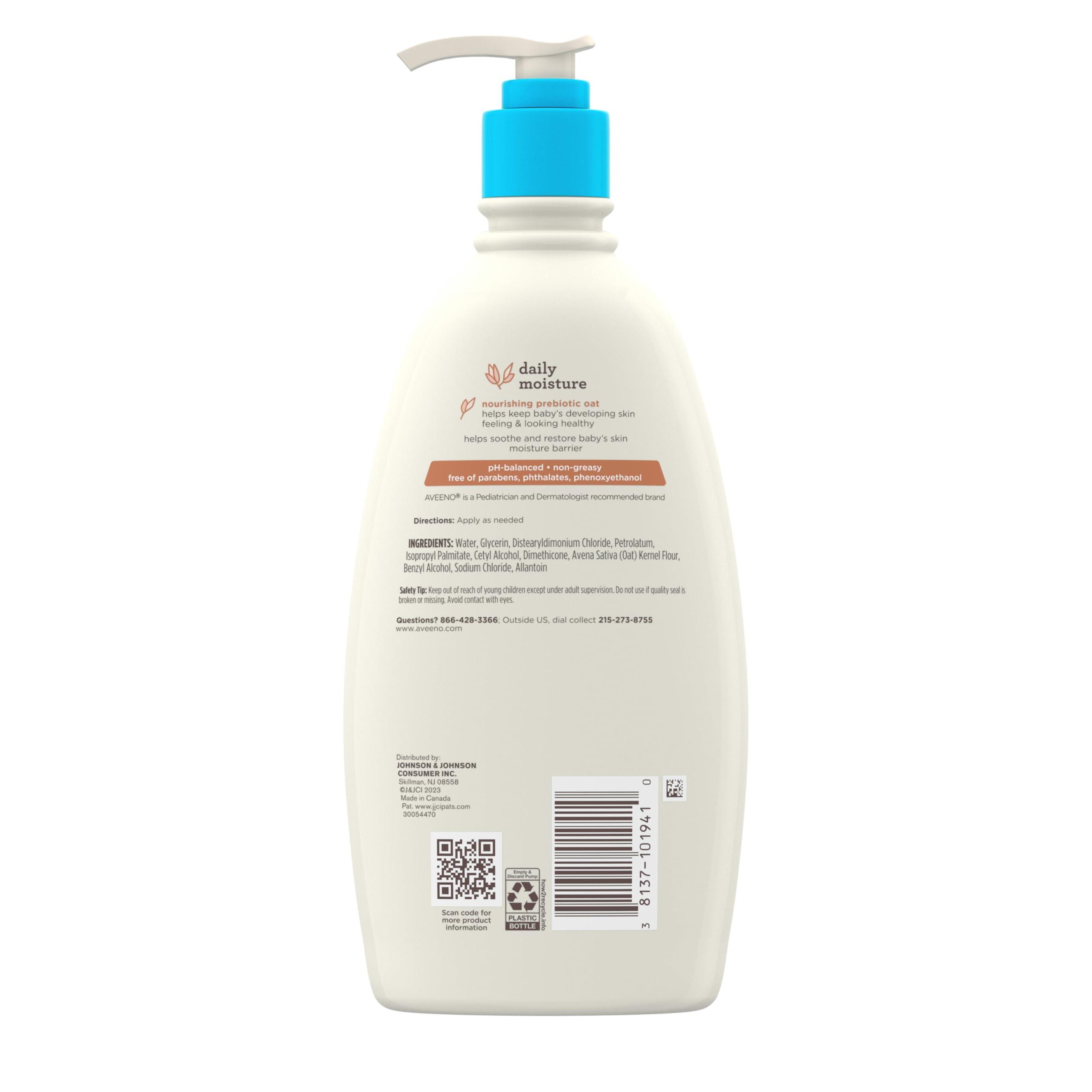 Aveeno Baby Daily Moisture Body Lotion for Sensitive Skin, Hypoallergenic Moisturizing Baby Lotion with Nourishing Oat to Deeply Moisturize Baby's Skin, Fragrance-Free, 18 fl. oz, 2 Pack - Image 7