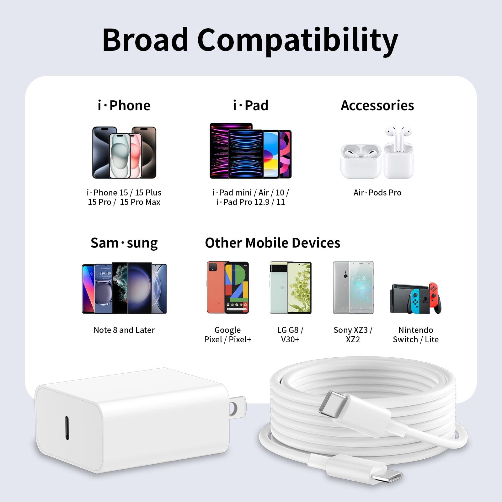 for iPhone 16 15 Fast Charger [MFi Certified] 3Pack 20W iPhone Charger Fast Charging Block and 6FT Long USB C to C Cable Cord Compatible with iPhone 16 15 Pro Max 15 Plus/iPad Pro/Air/Mini - Image 5