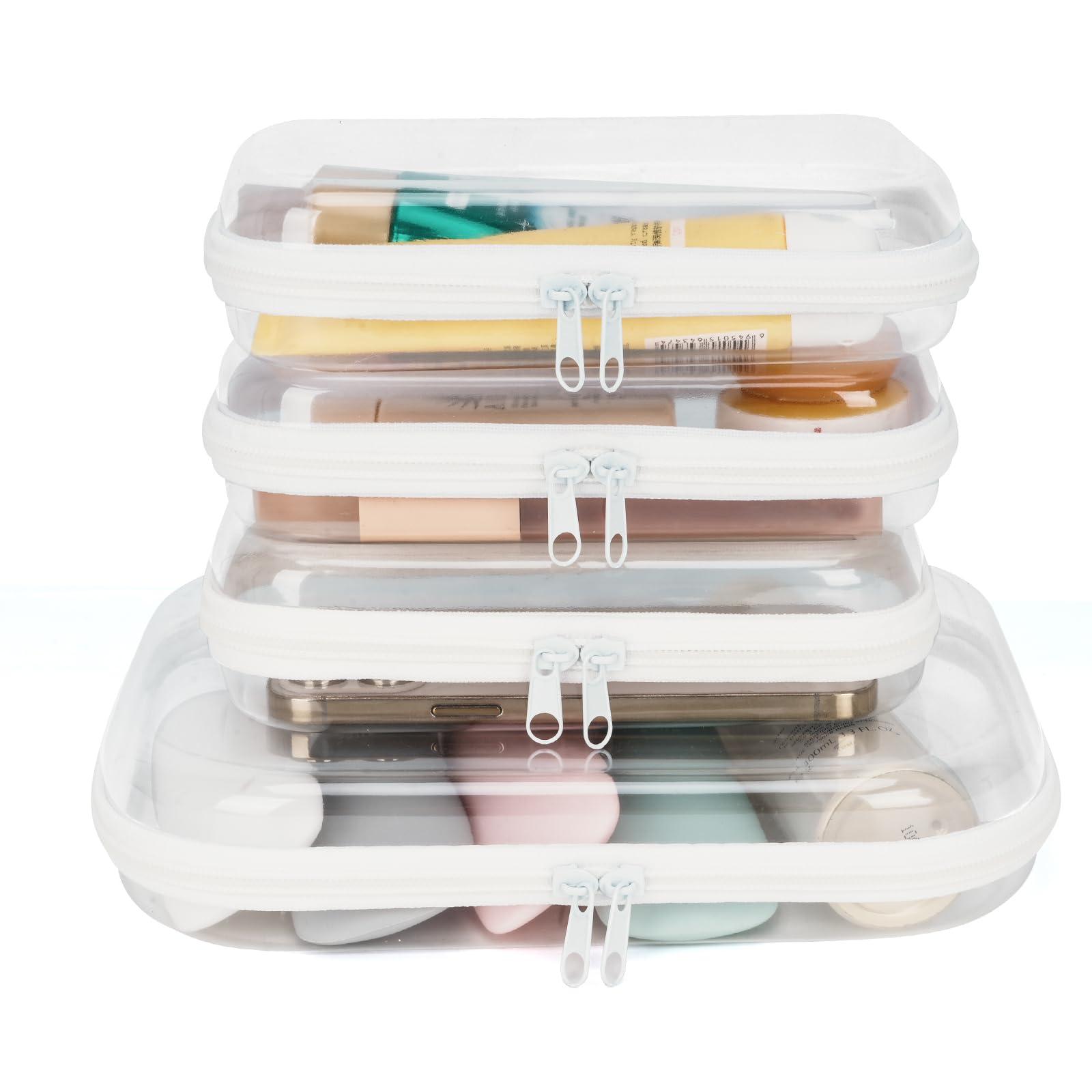 WELPIRT 4 pcs Clear Hard Zipper Pouch Case for Storage, Stackable Waterproof Transparent CLear Zipper Bag, Toiletry Pouch, Travel Organizer, Clear Cosmetic Bag,Toy Storage Bins (M+3S) - Image 2