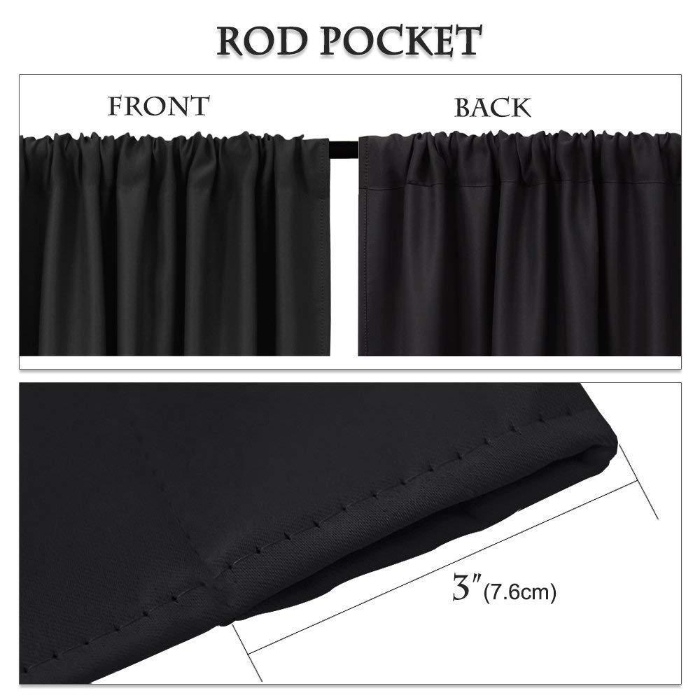 PONY DANCE Short Blackout Curtains for Kitchen Over Sink 45 inch Long, Thermal Insulated Black Out Curtain for Bedroom, Rod Pocket Drapes for Bathroom Small Window(2 Panels Set, Black, 42 inches Wide) - Image 2