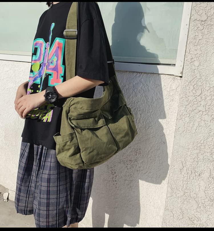 Canvas Messenger Bag Large Crossbody Bag with Multiple Pockets Canvas Shoulder Tote Bag for Women and Men - Image 2