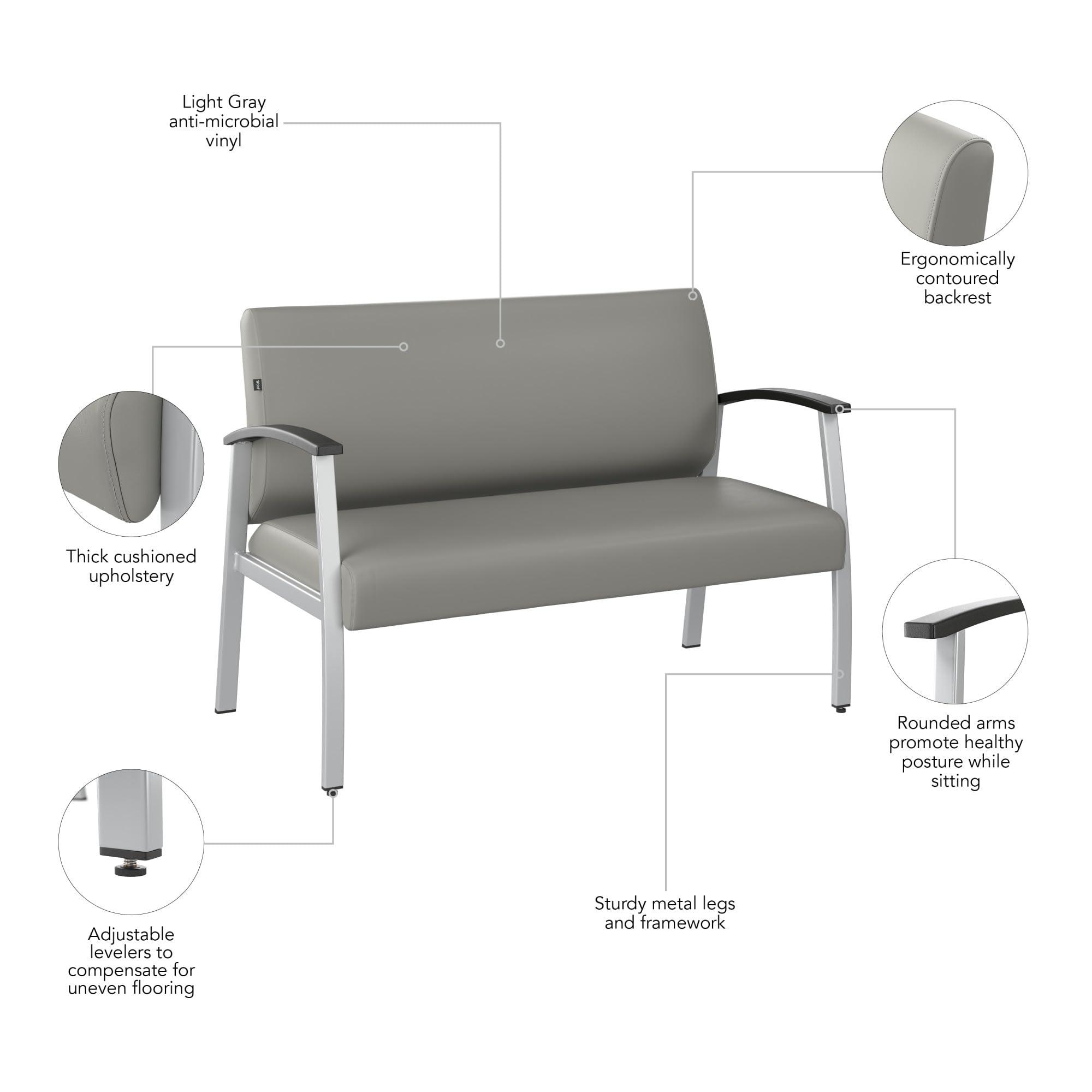 Bush Business Furniture Arrive Waiting Room Loveseat with Arms in Light Gray Vinyl, Reception Area Seating for Office and Lobby - Image 6